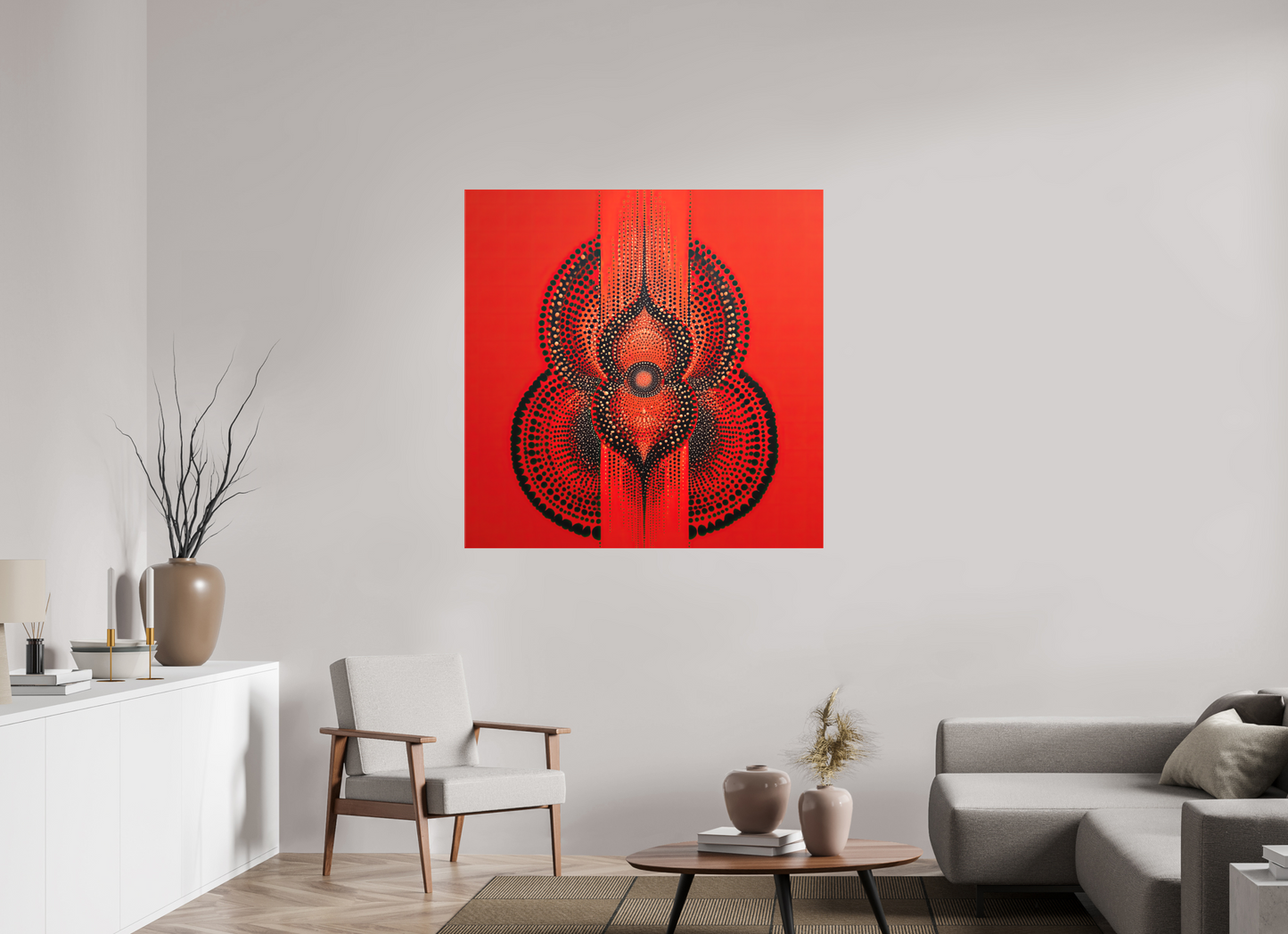 45 x 45″, Textile on Canvas Abstract Gourd