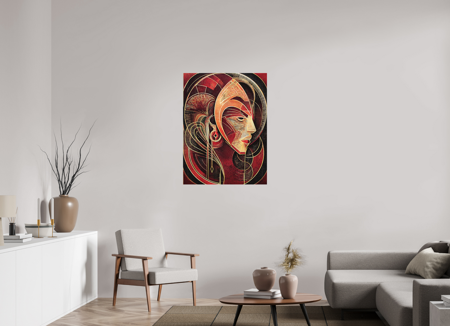 30 x 40″, Textile on Canvas Art Deco Face