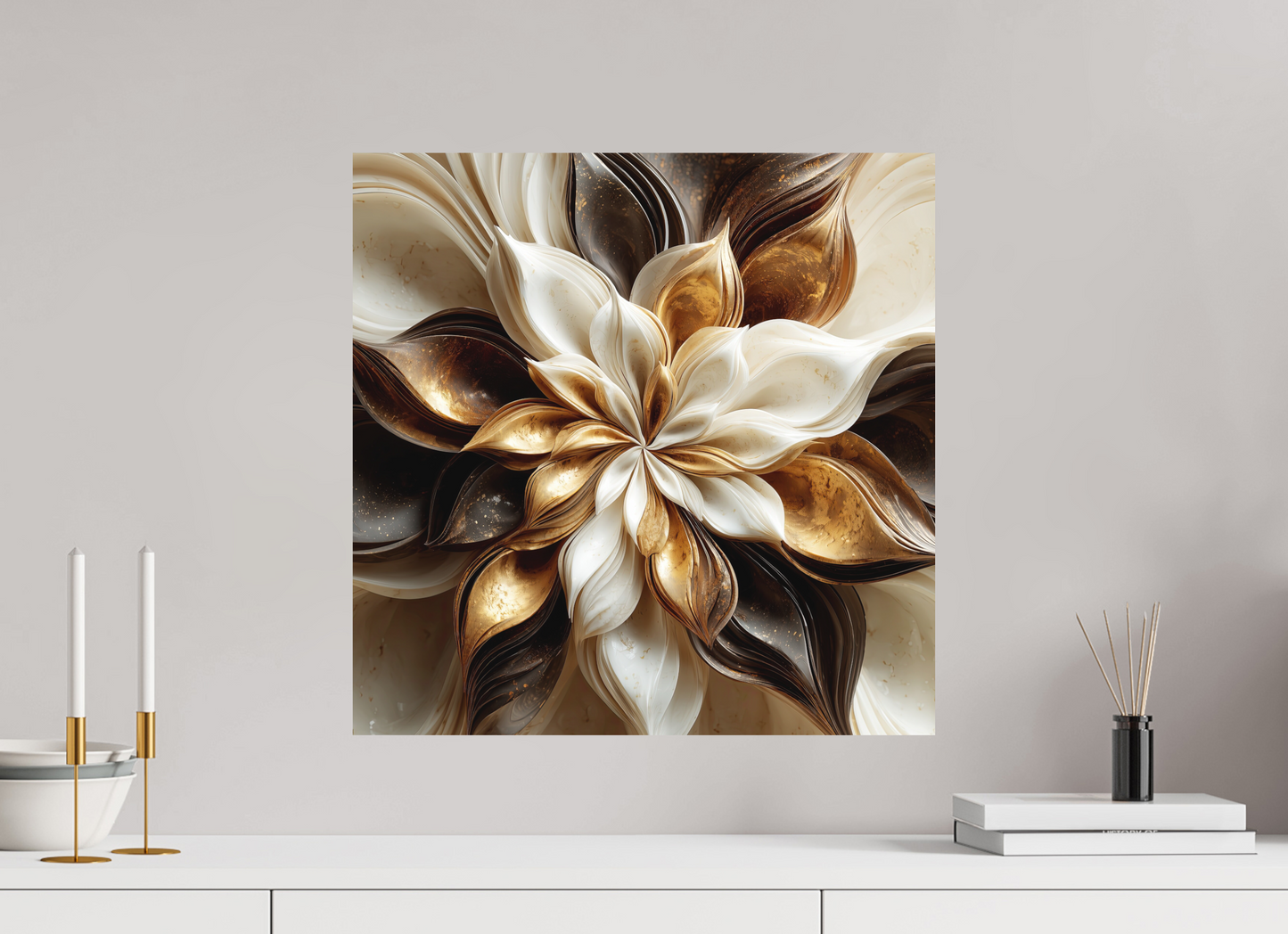 20 x 20″, Photo Print on Aluminum Backing Coffee Marble Flower