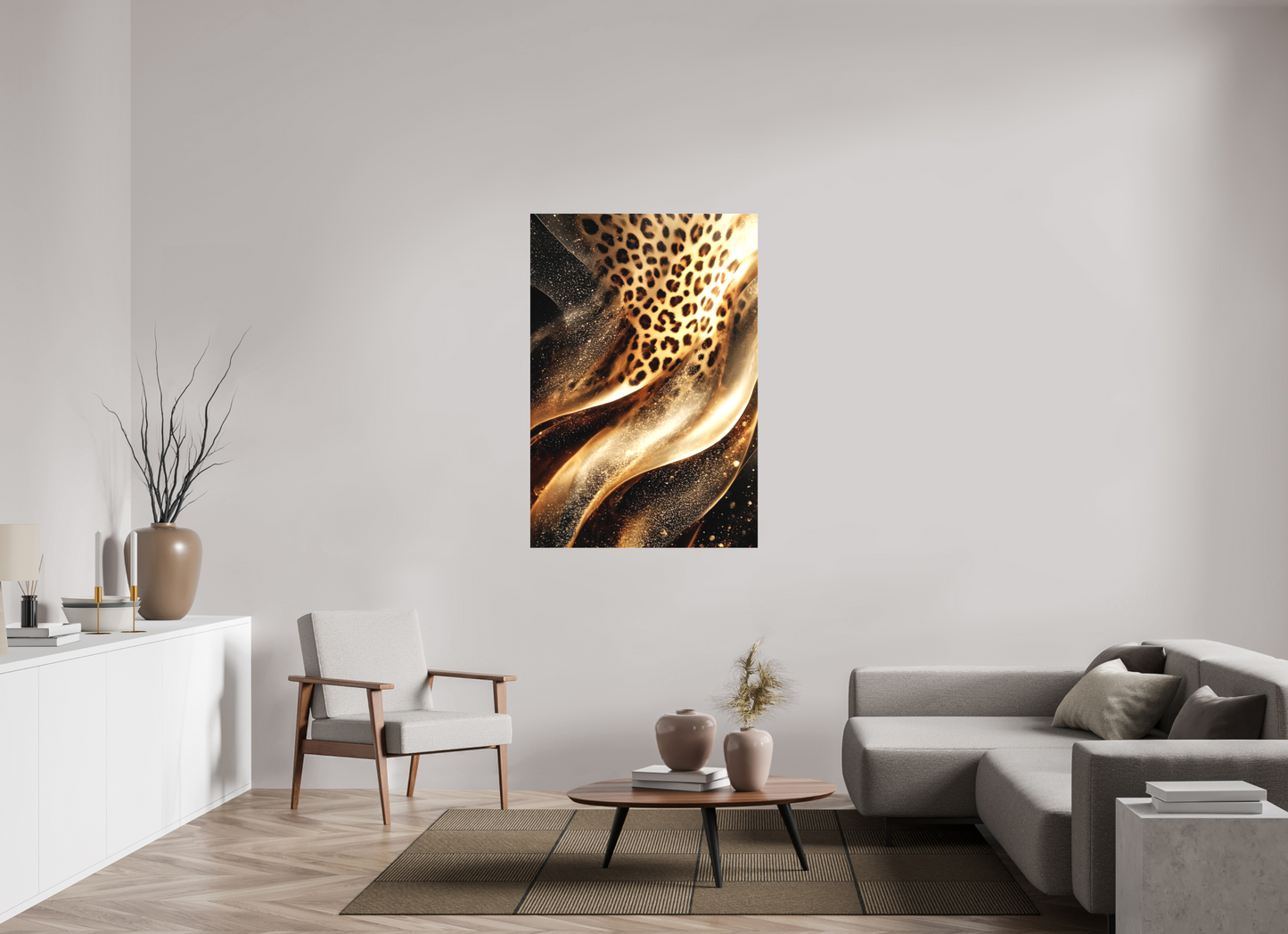 36 x 53″, Textile on Canvas Leopard Swirl