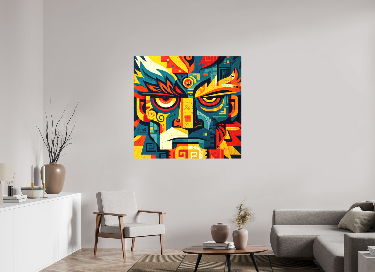 46.4 x 44″, Textile on Canvas Urban Tribal 3
