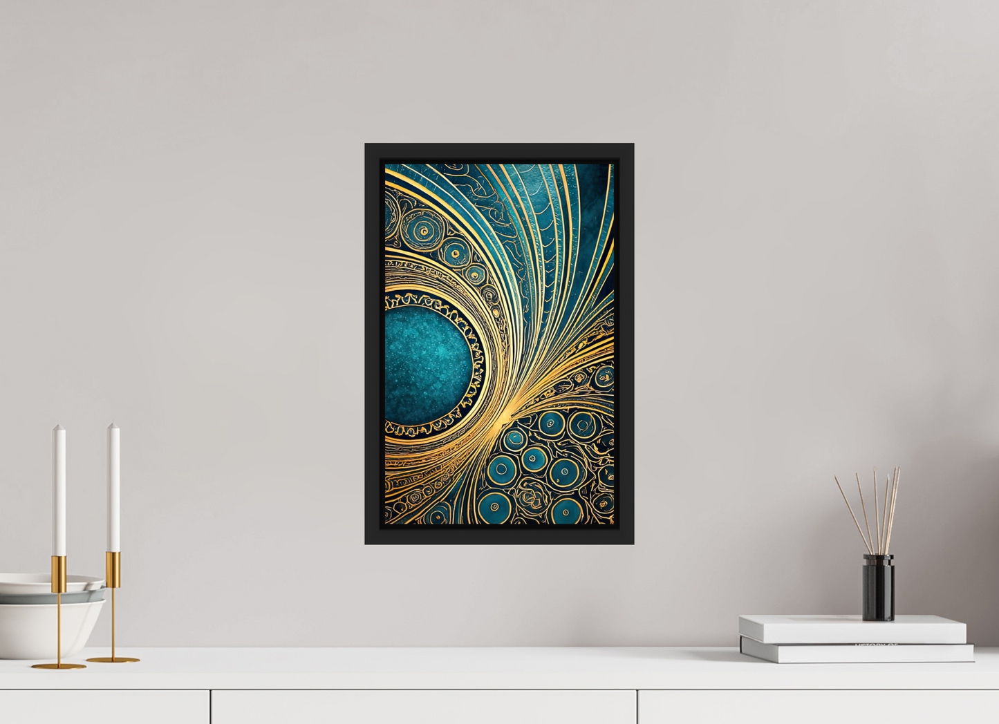 10 x 15.7″, Fine Art Print on Aluminum Dibond with Boarder Art Deco Teal 2