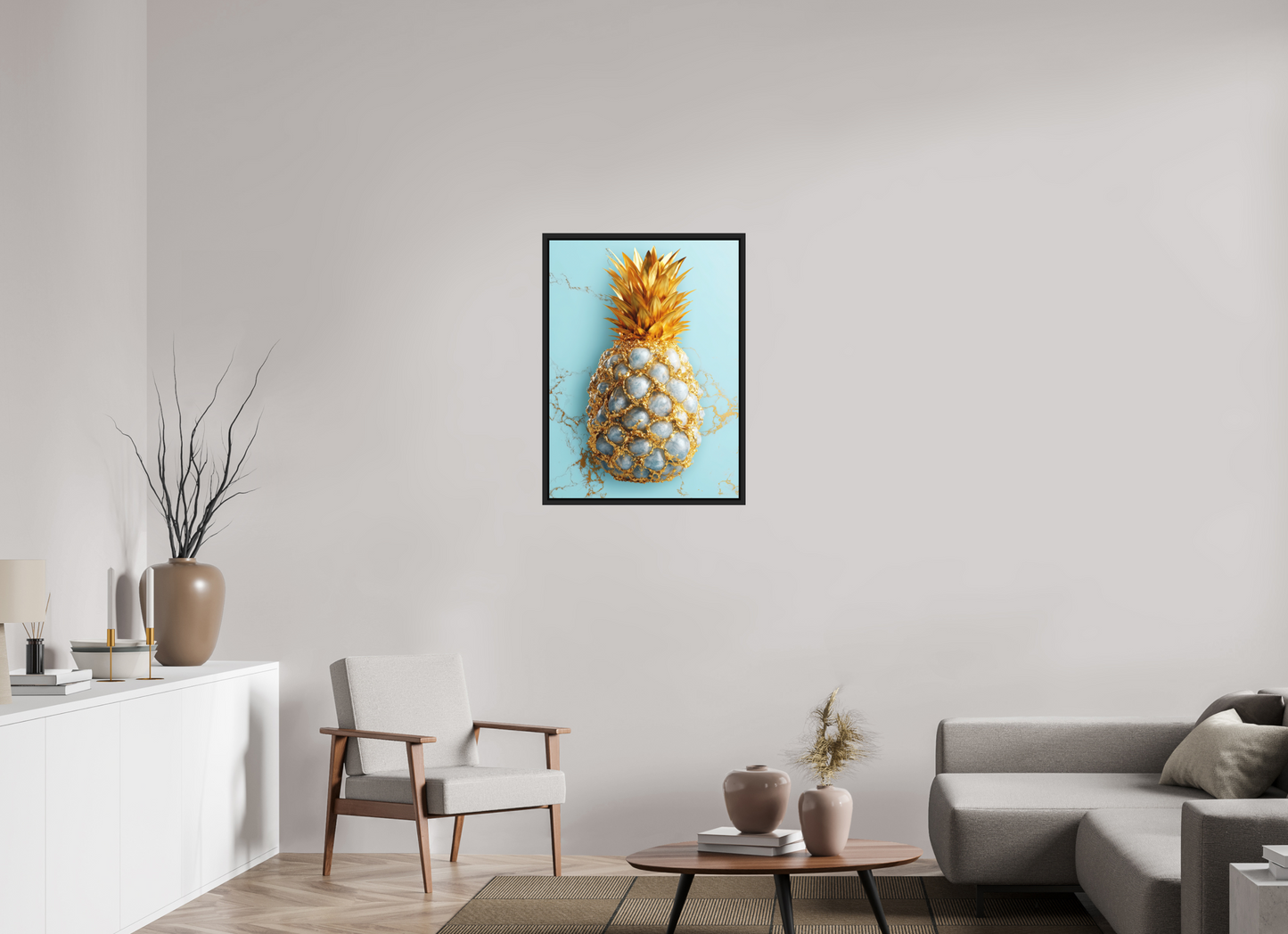 24 x 32.7″, Photo Print on Aluminum Backing with boarder Gold Pineapple