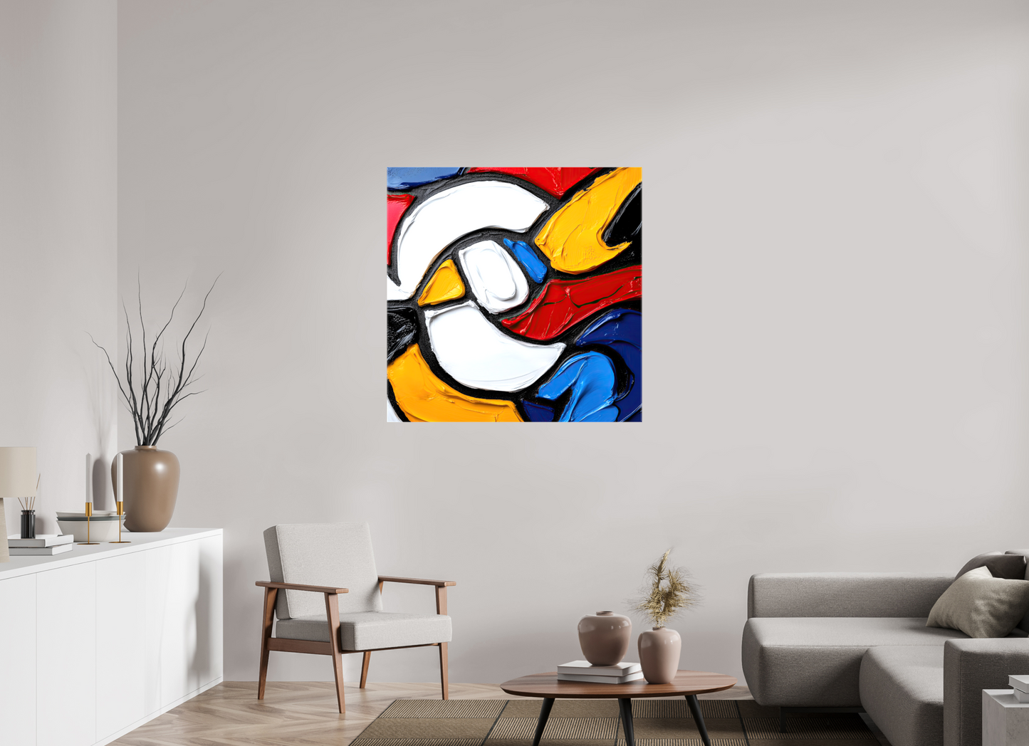 40 x 40″, Glossy Canvas Abstract Paint Bird