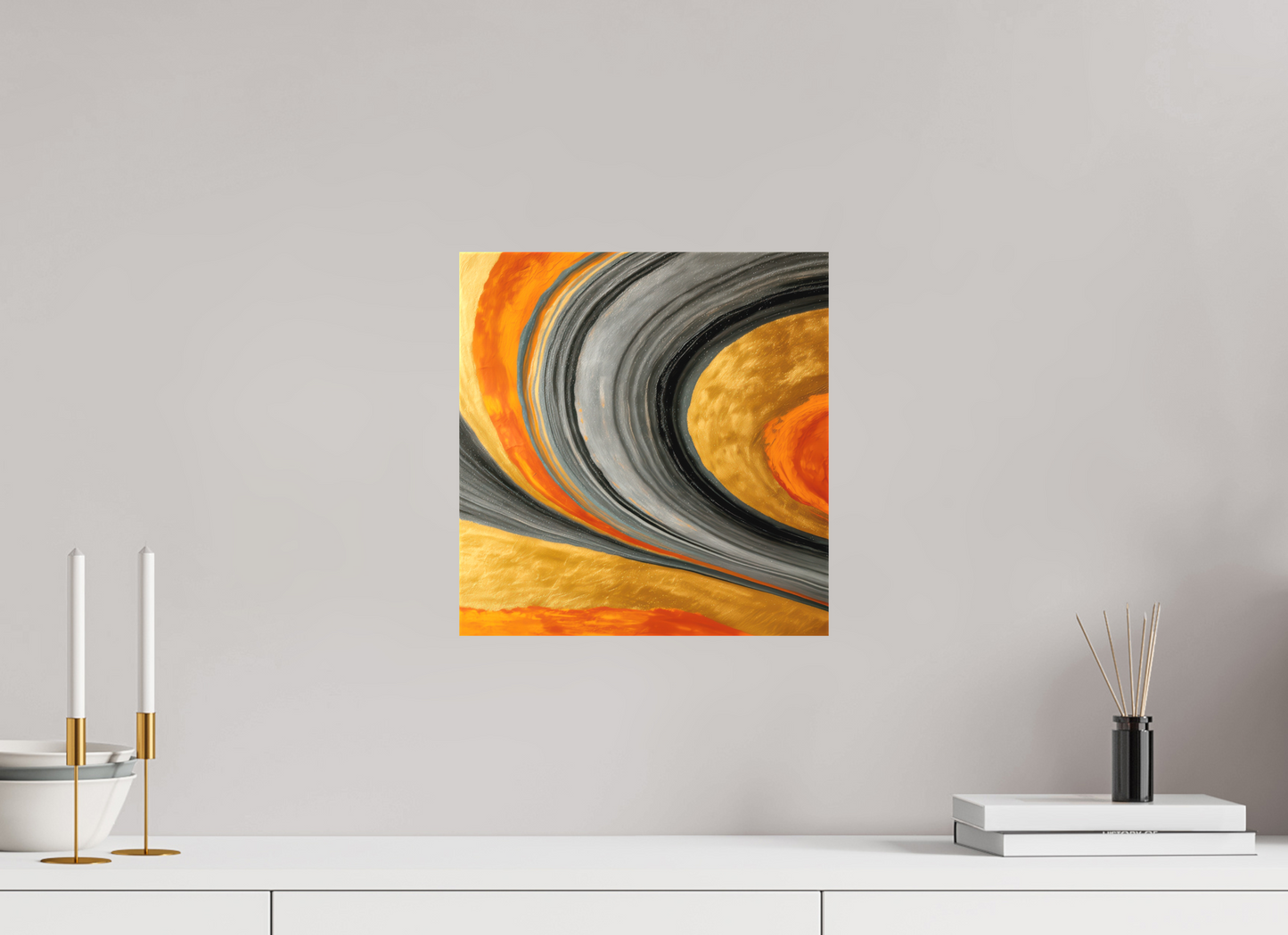 12 x 12.5″, Textile on Canvas Abstract Gold Geode 2