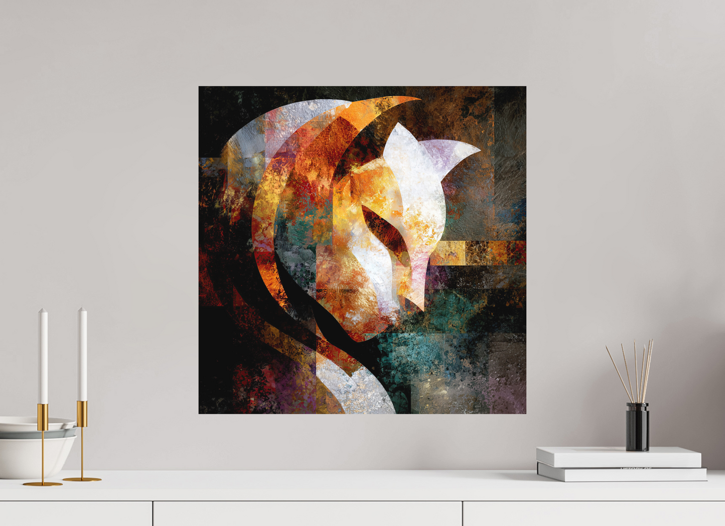 20 x 20″, Photo Print on Aluminum Backing Abstract Cat