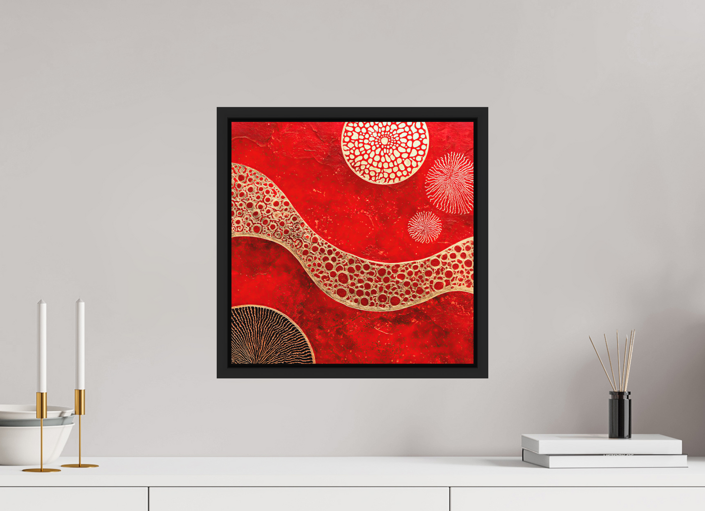 15 x 15″, Photo Print on Aluminum Backing with boarder Blood Cells