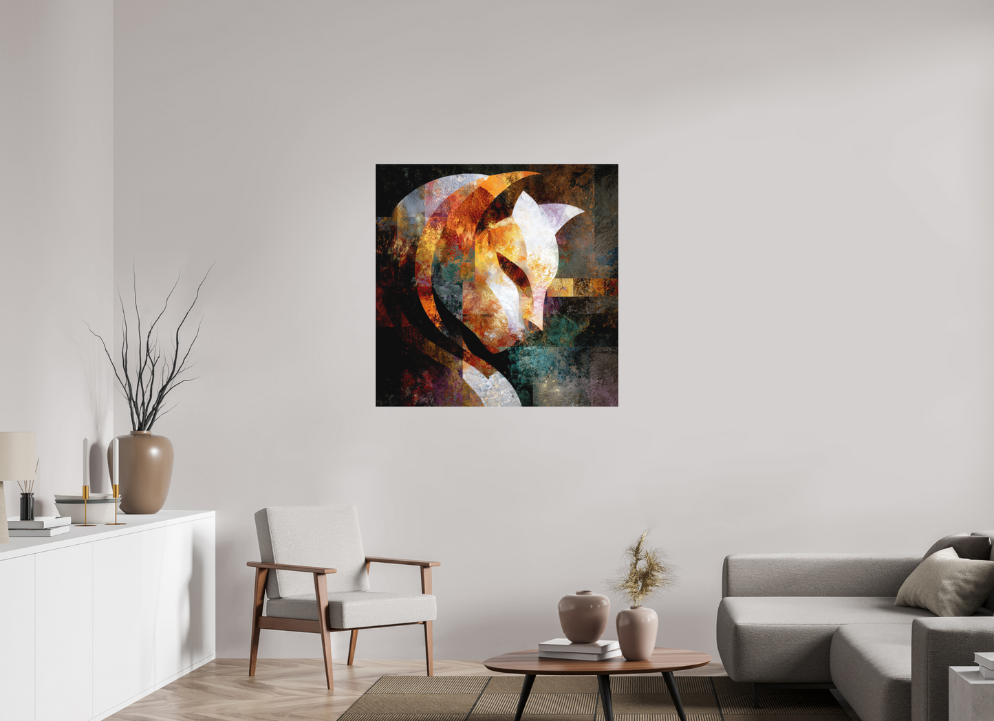 40 x 40″, Photo Print on Aluminum Backing Abstract Cat