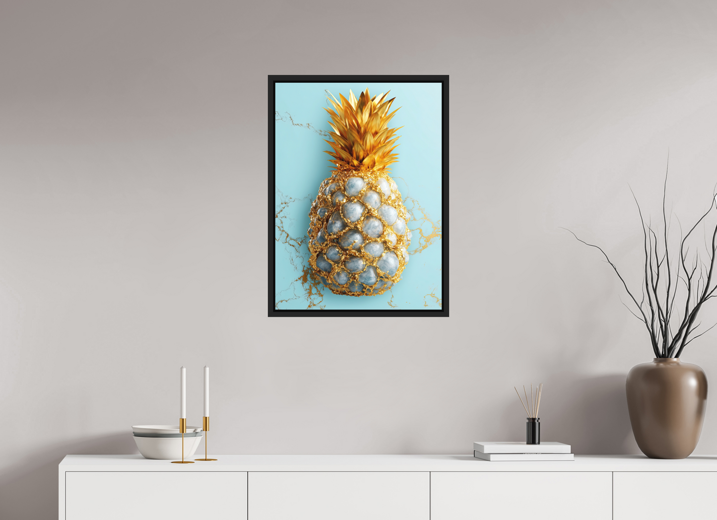 20 x 27.3″, Photo Print on Aluminum Backing with boarder Gold Pineapple