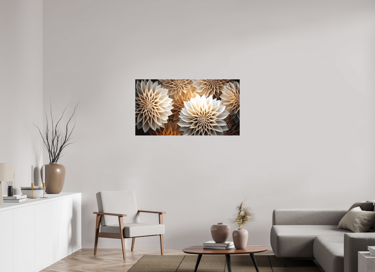 45 x 24″, Textile on Canvas Pollen Flowers