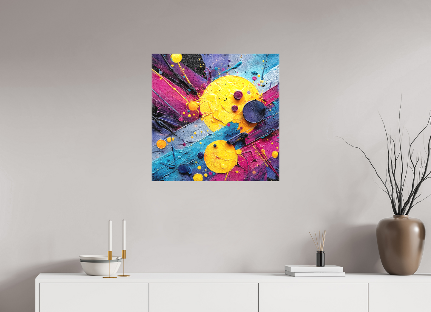 25 x 25″, Textile on Canvas Color Blast