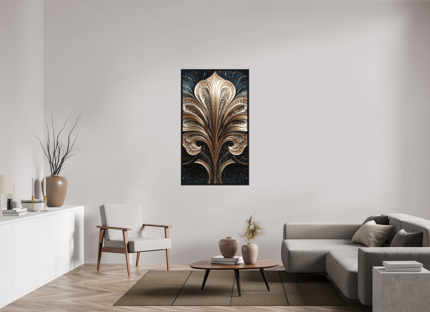 31 x 53.9″, Photo Print on Aluminum Backing with boarder Art Deco Abstract Flower 1