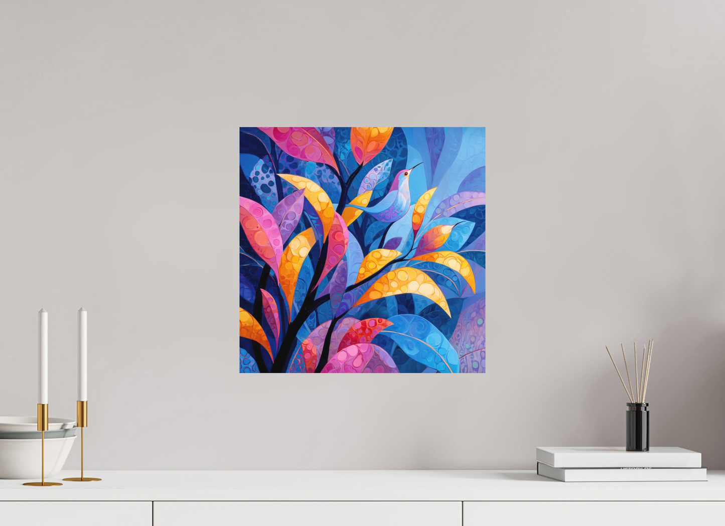 15 x 15″, Photo Print on Aluminum Backing Tropical Bird