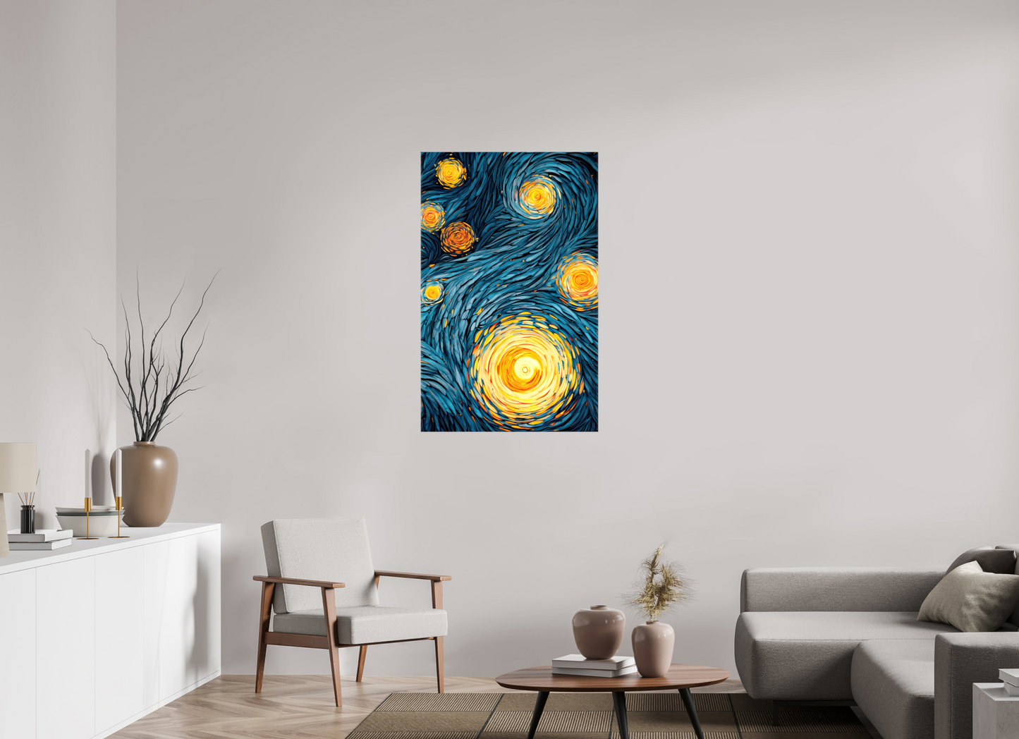 28 x 44.4″, Glossy Canvas Abstract Blue & Yellow Swirls 2