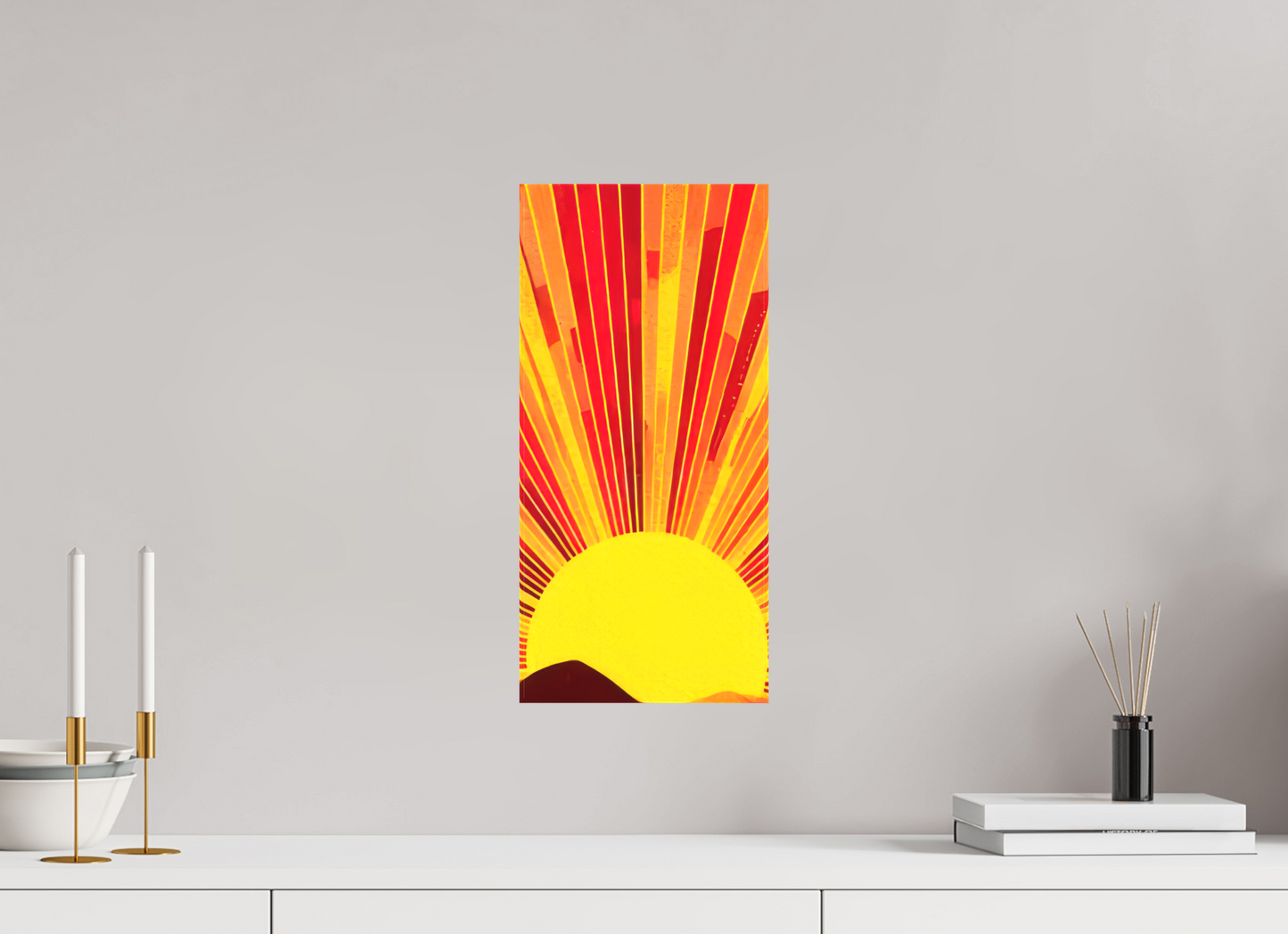 8 x 17″, Textile on Canvas Abstract Desert Sun