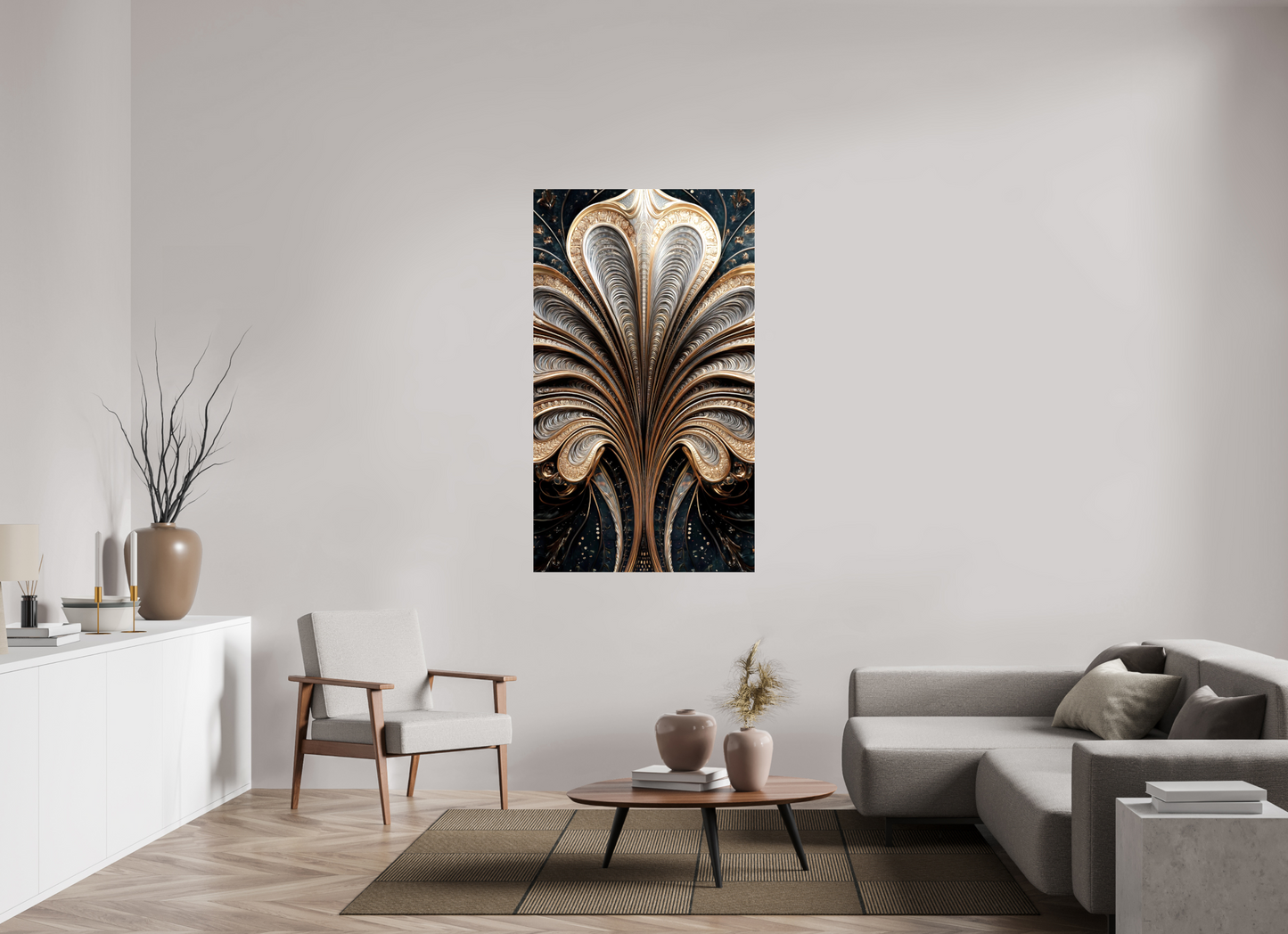 35 x 60.9″, Glossy Canvas Art Deco Abstract Flower 3