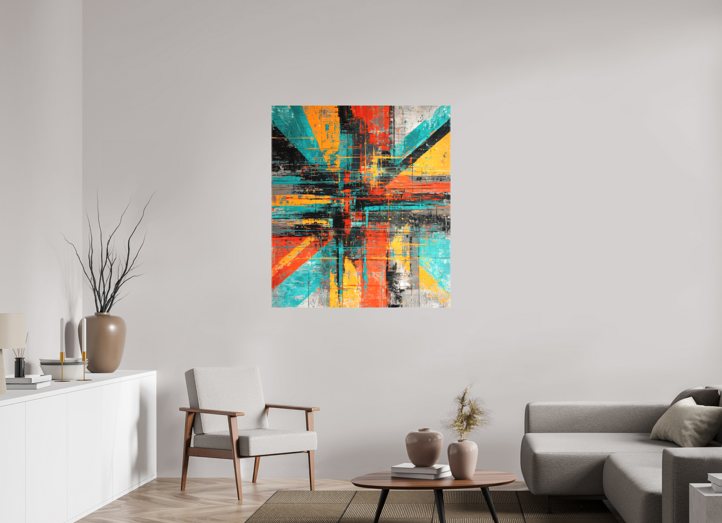 40 x 45.2″, Textile on Canvas Abstract Paint Lines