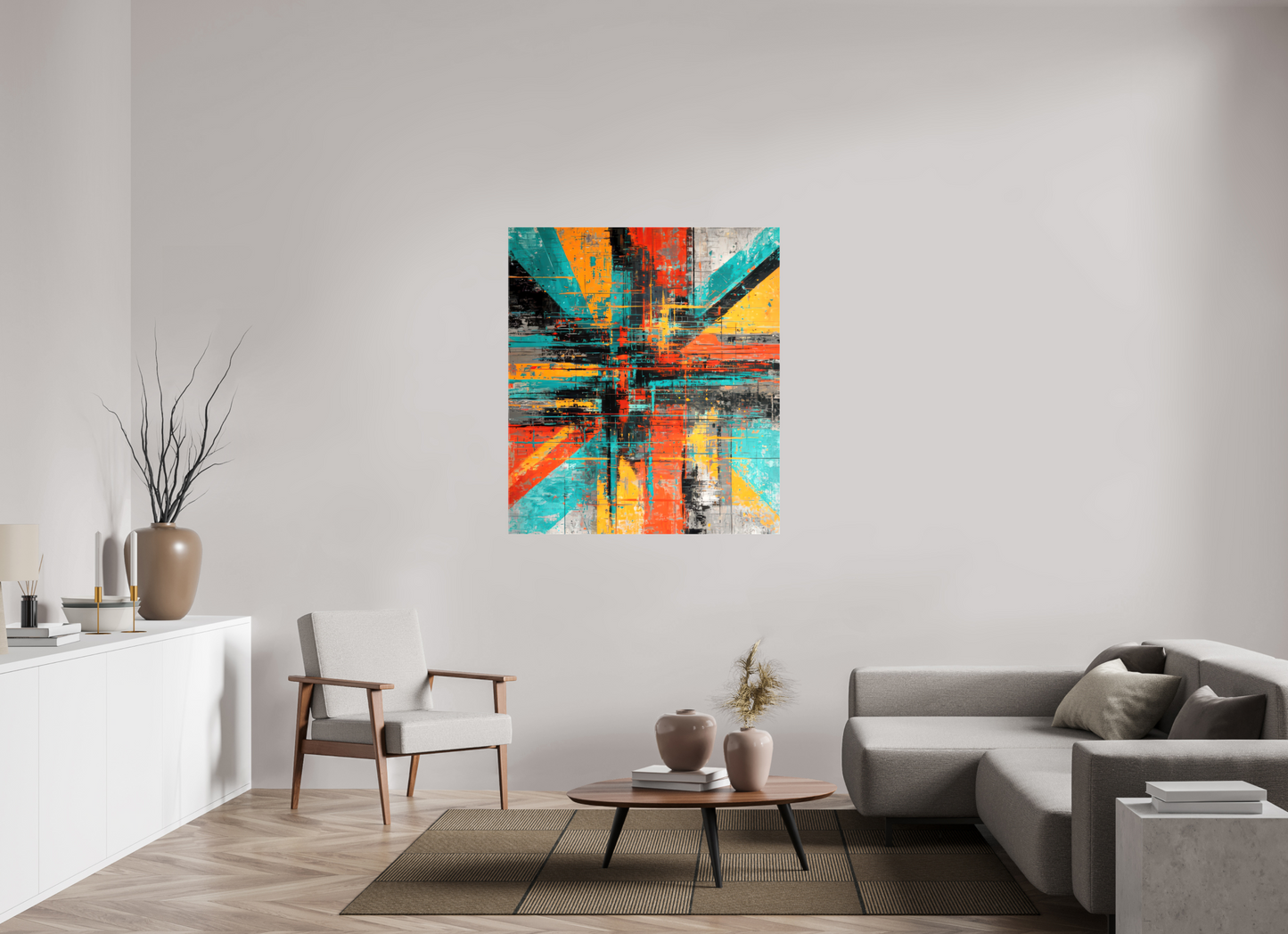 43 x 48.7″, Glossy Canvas Abstract Paint Lines