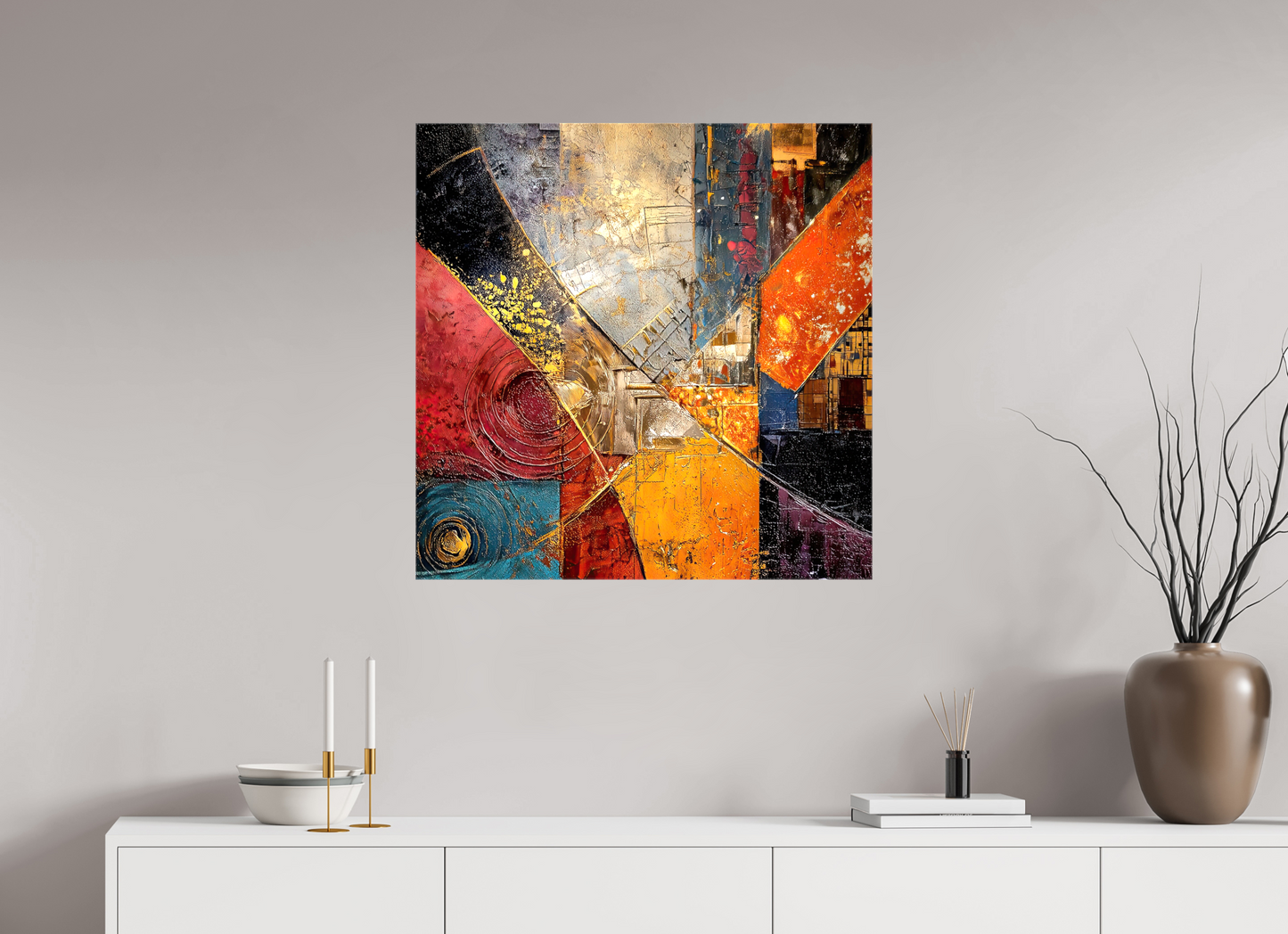 30 x 30″, Glossy Canvas Abstract Cracked Paint