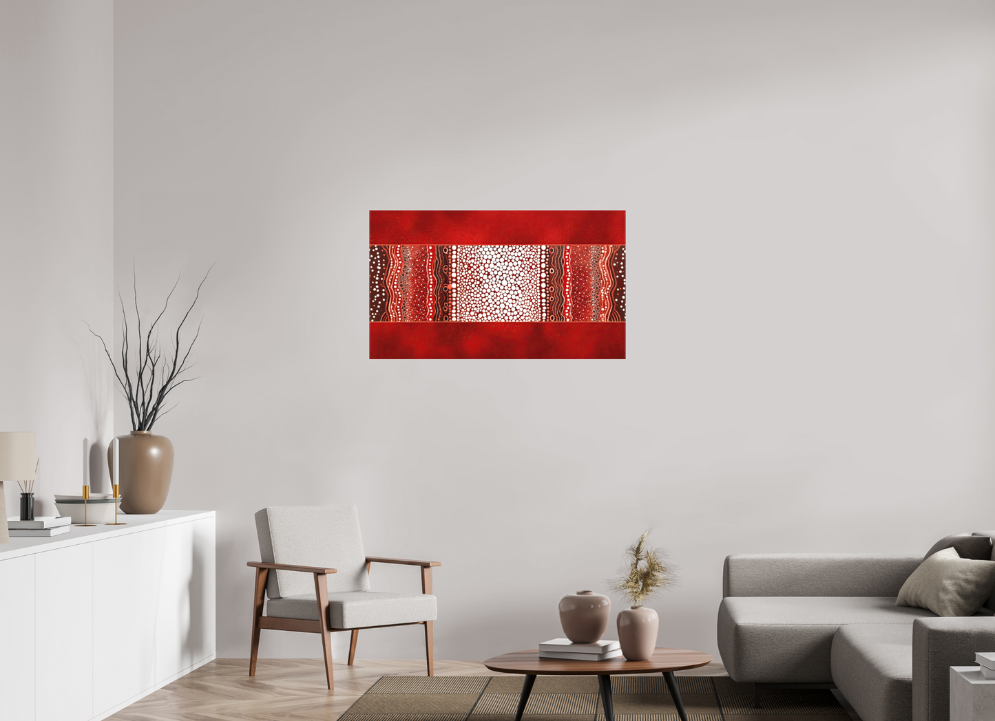 41.6 x 24″, Textile on Canvas Red Layers 1