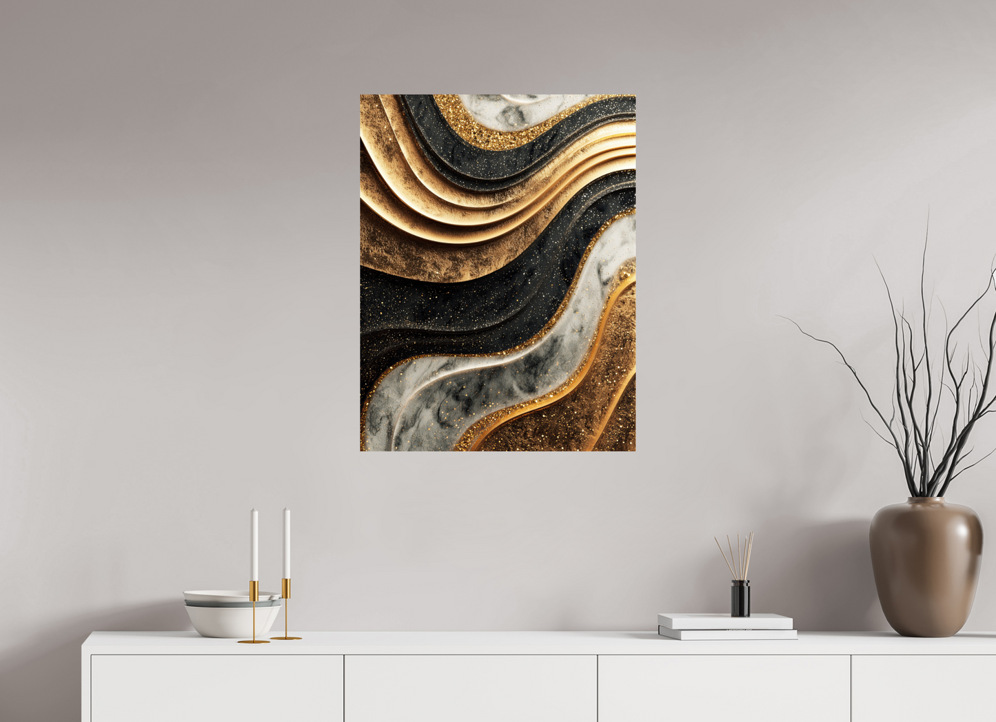 24 x 31.1″, Fine Art Print On Aluminum Dibond Gold Marble Swirl
