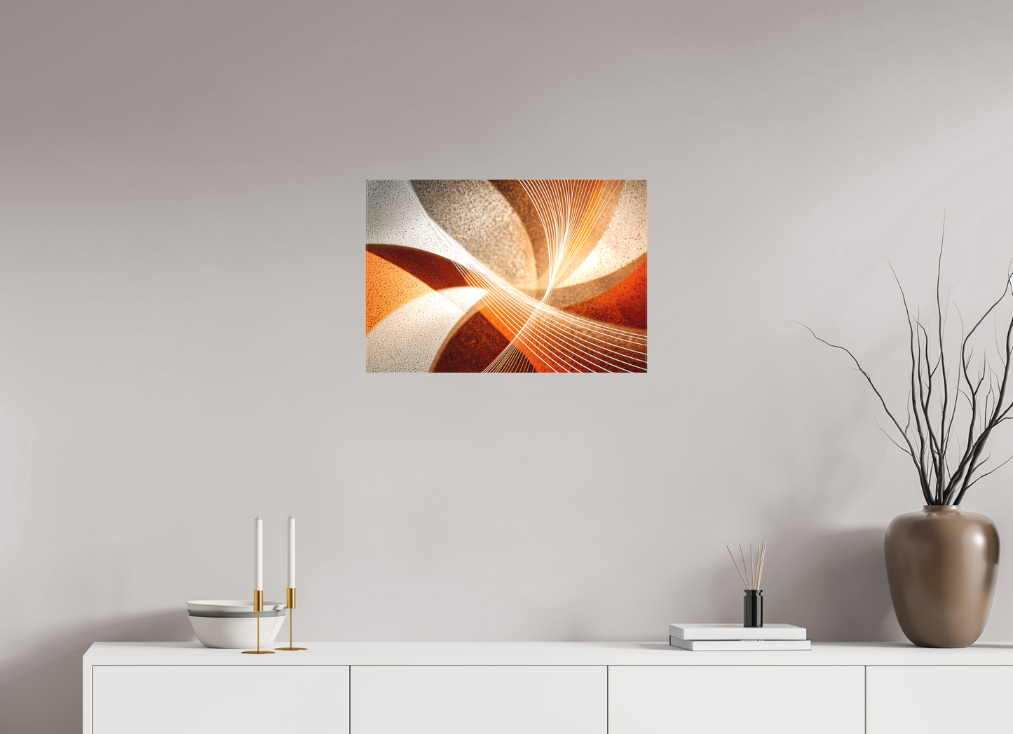 23.4 x 16″, Textile on Canvas Orange & White Swirl