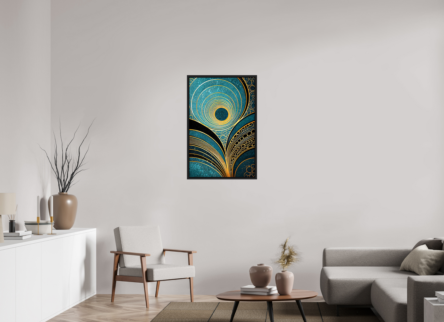 24 x 36.6″, Fine Art Print on Aluminum Dibond with Boarder Art Deco Teal 1