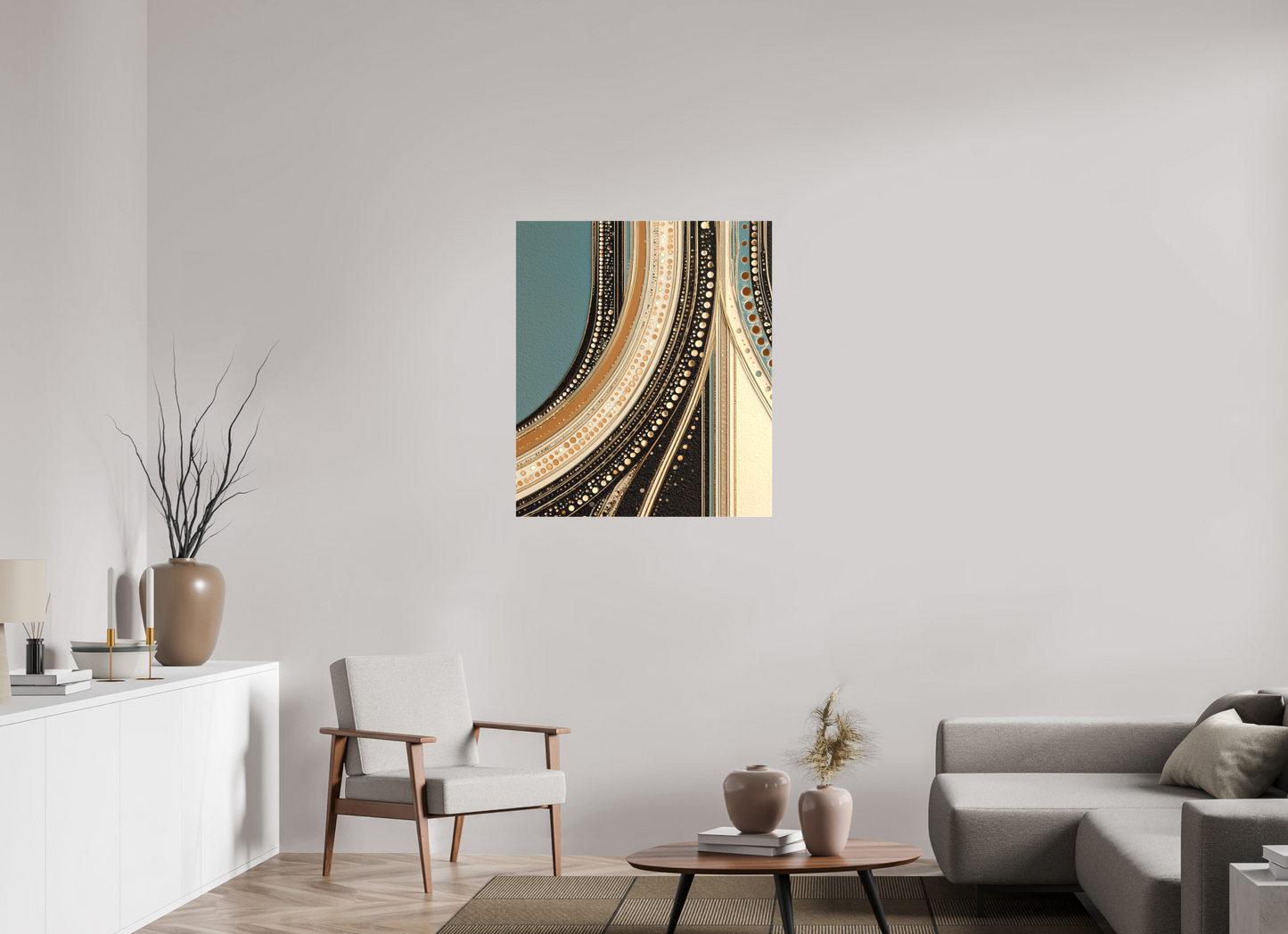 32 x 37″, Textile on Canvas Flow