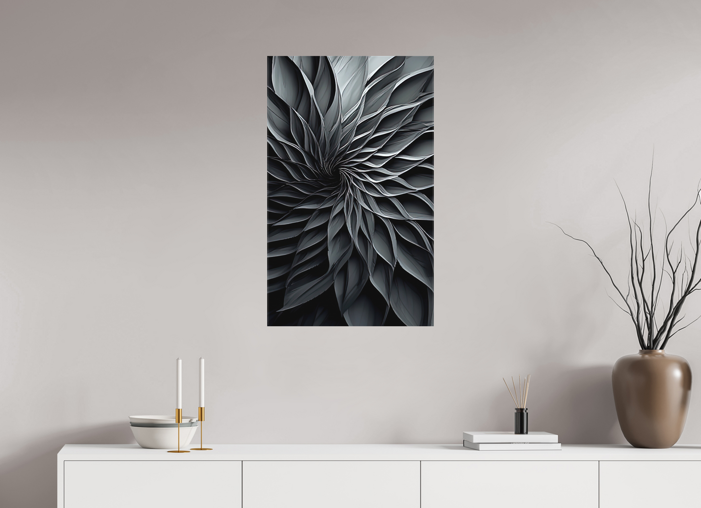 20 x 32.7″, Textile on Canvas Dark Flower 2