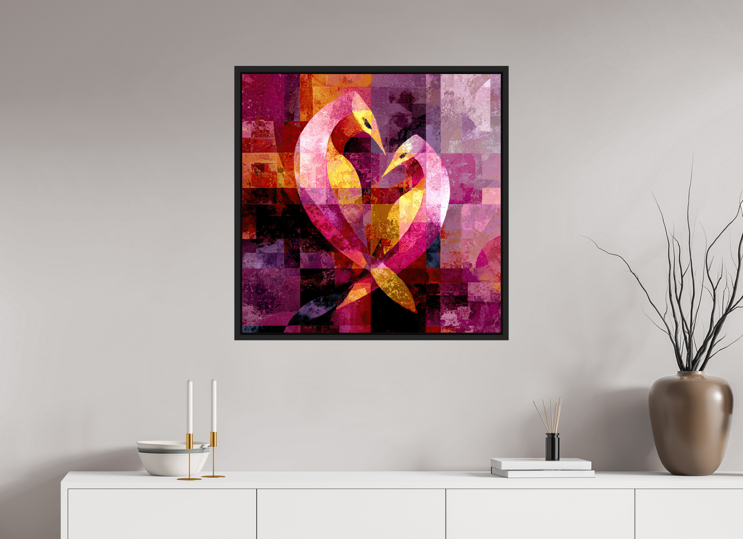 30 x 30″, Fine Art Print on Aluminum Dibond with Boarder Love Birds