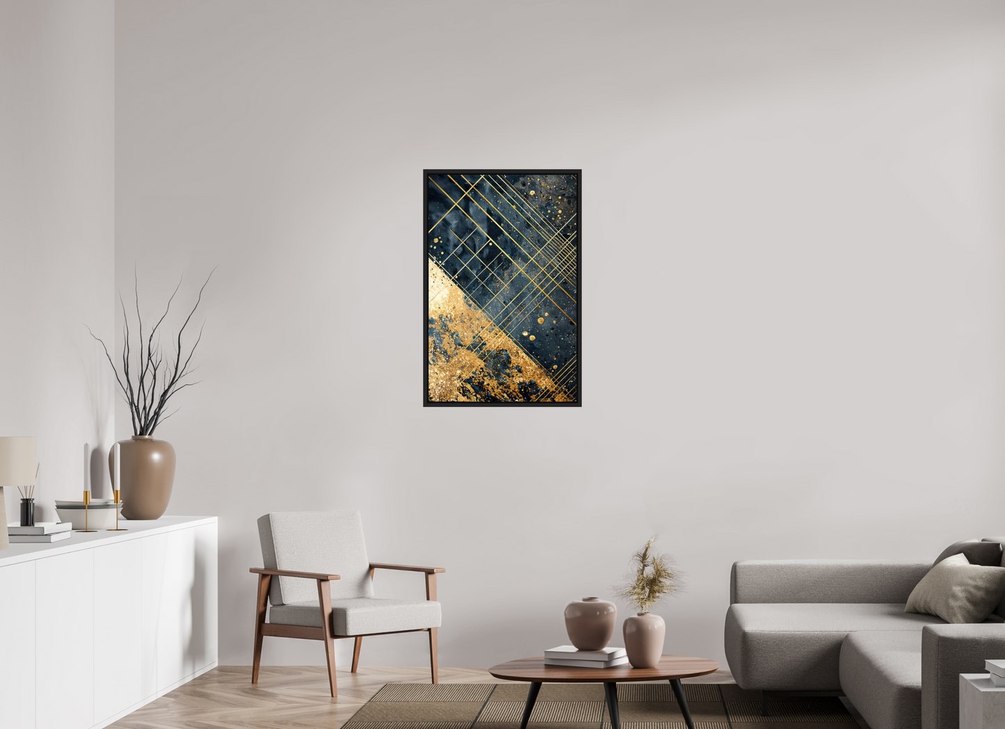 24 x 36.9″, Fine Art Print on Aluminum Dibond with Boarder Art Deco Gold Lines