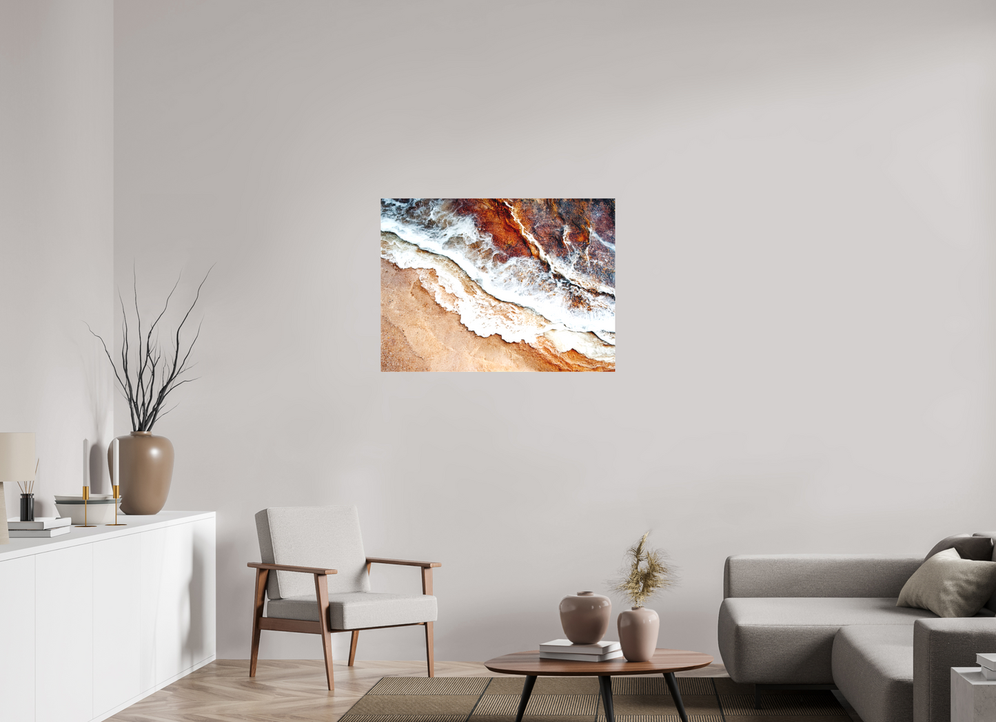 38 x 28″, Textile on Canvas Desert Water