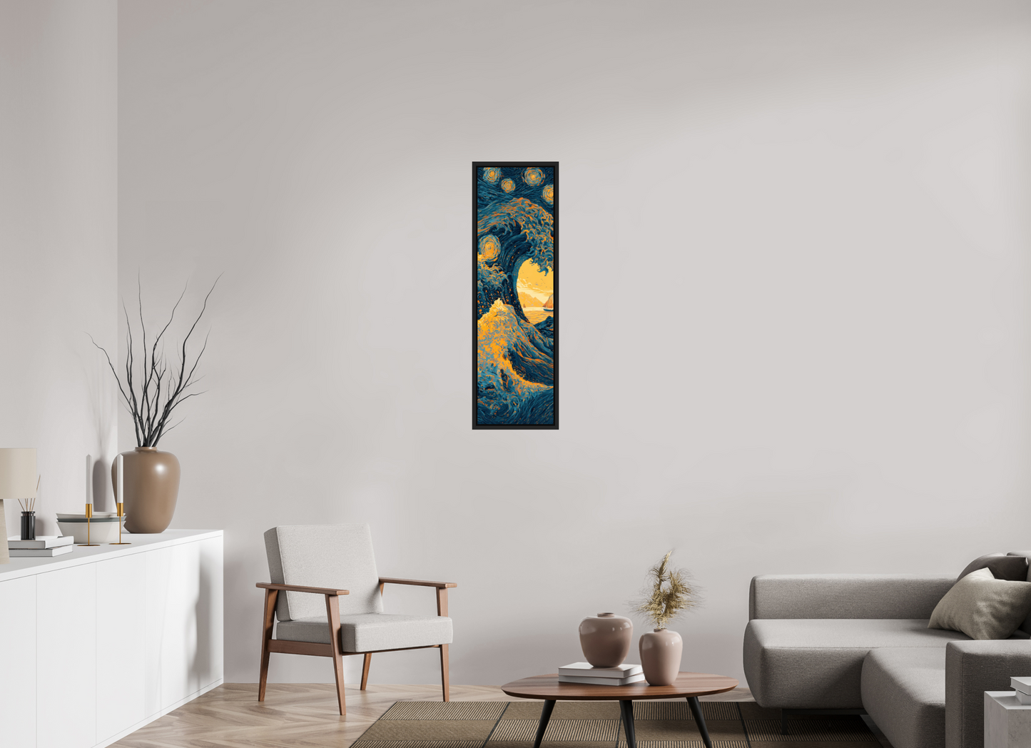 12 x 40.7″, Fine Art Print on Aluminum Dibond with Boarder Starry Night Tidal Wave