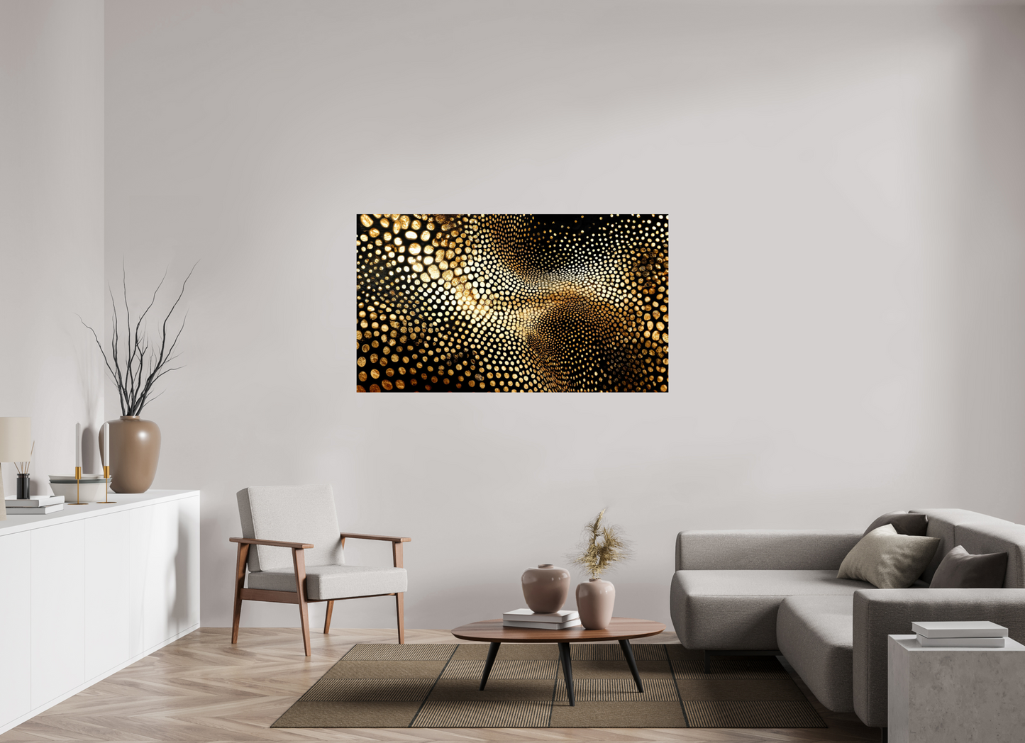 62.9 x 36″, Fine Art Print On Aluminum Dibond Gold Dot Wave
