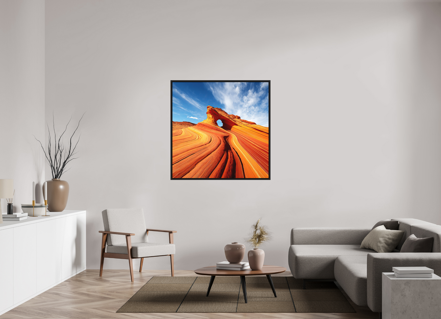 45 x 45″, Photo Print on Aluminum Backing with boarder Desert Rock Formation