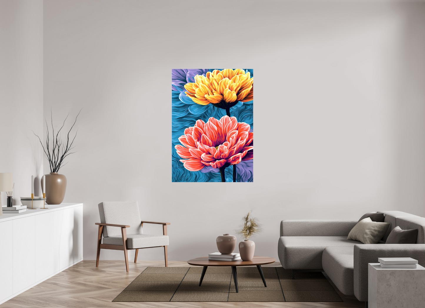 39 x 54.5″, Glossy Canvas Warm Flowers