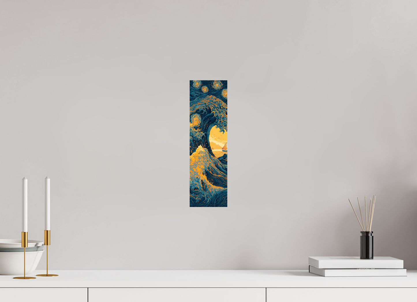4 x 13.5″, Fine Art Print On Aluminum Dibond Starry Night Tidal Wave