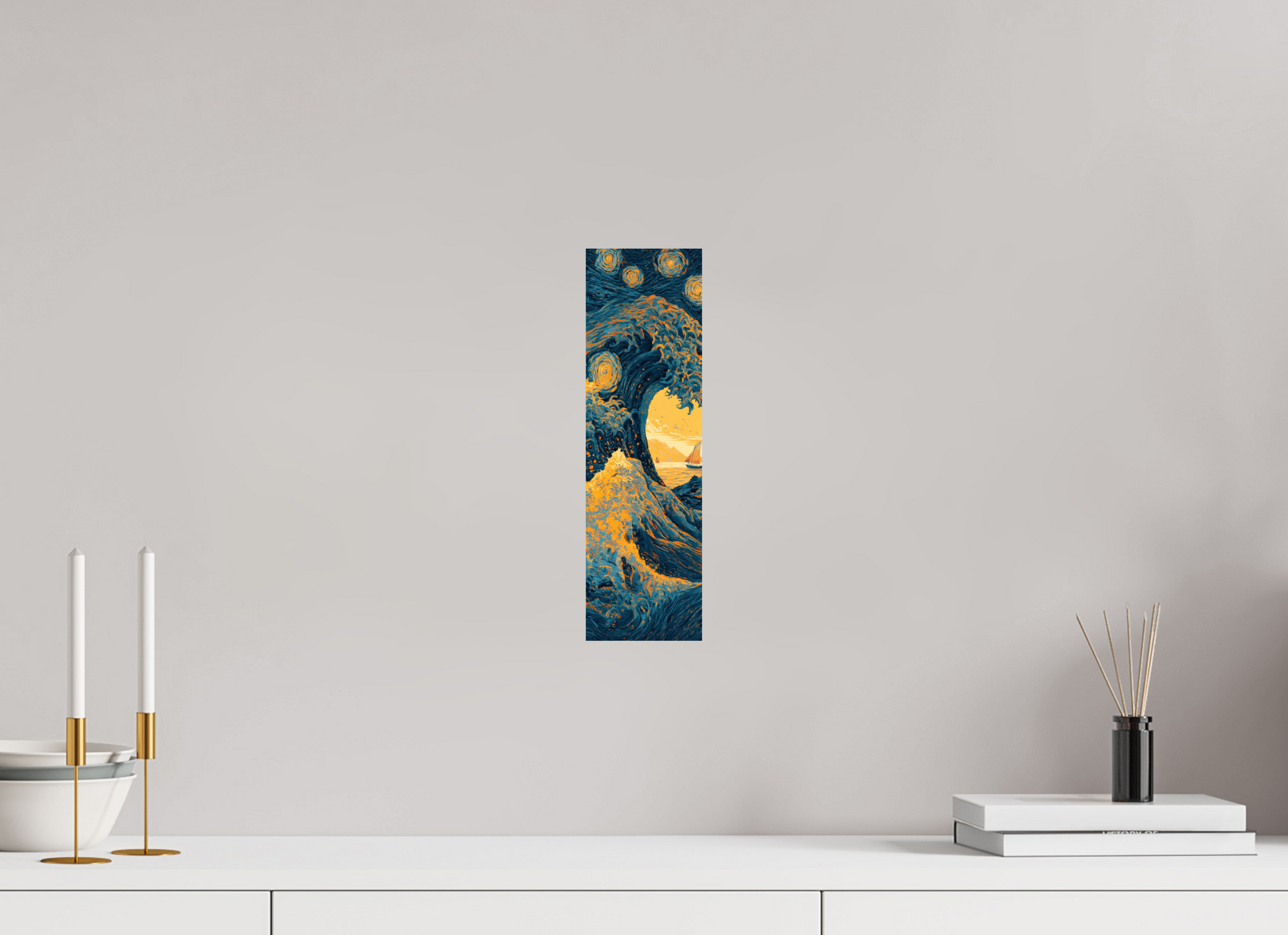 4 x 13.5″, Fine Art Print On Aluminum Dibond Starry Night Tidal Wave