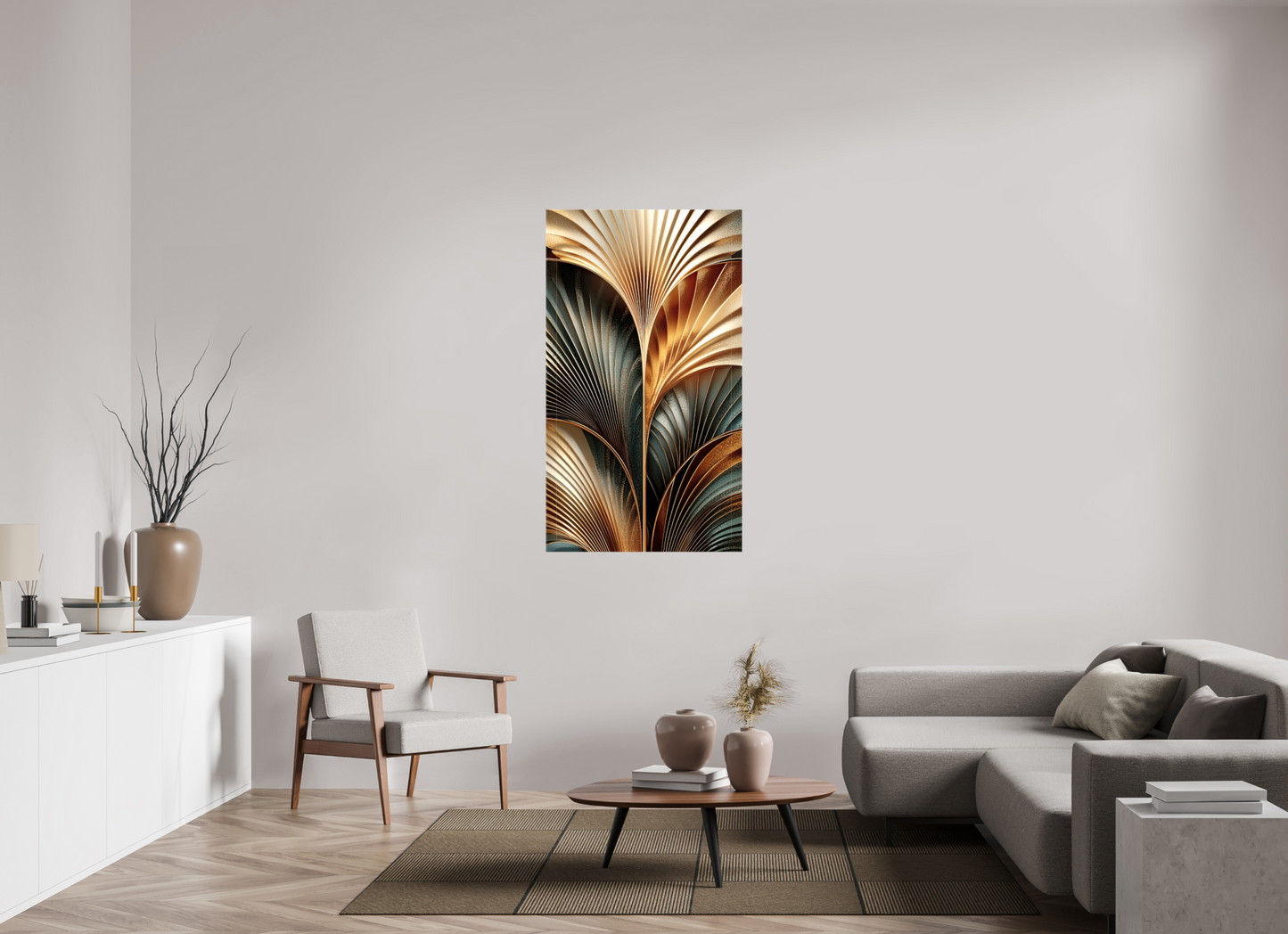 31 x 54.3″, Glossy Canvas Art Deco Leaves 3