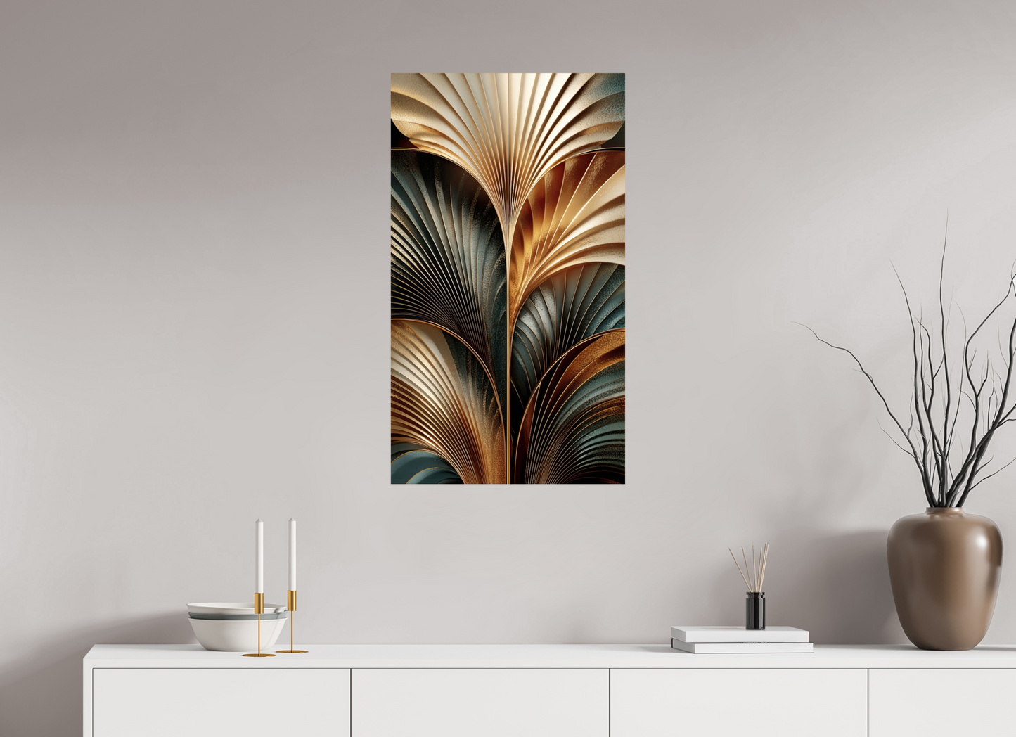 20 x 35.1″, Fine Art Print On Aluminum Dibond Art Deco Leaves 3