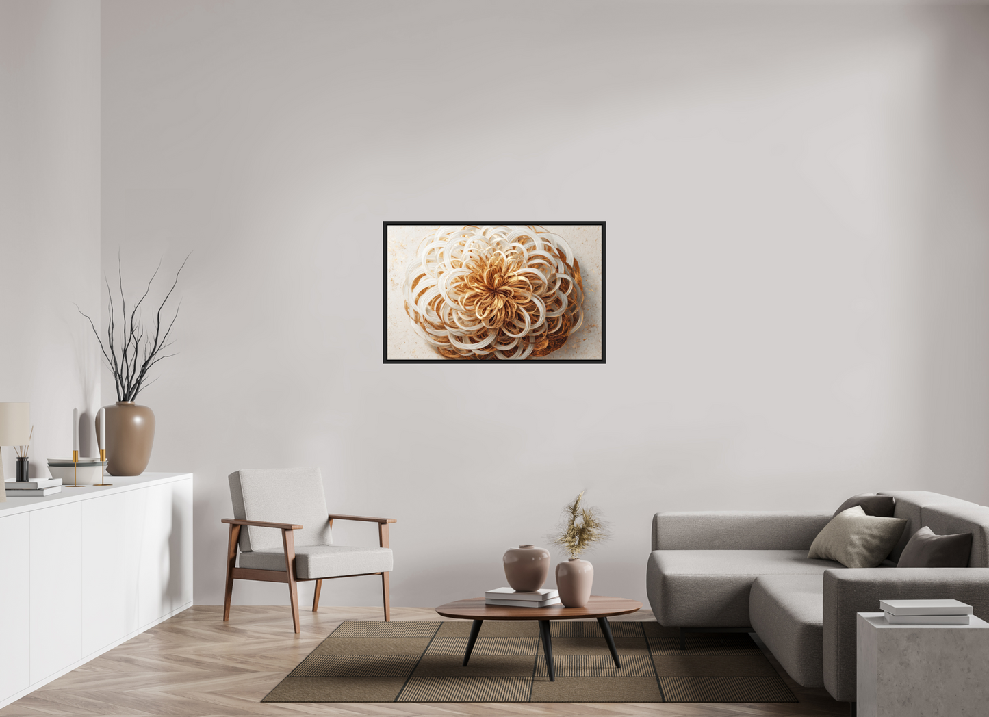 44.7 x 28″, Photo Print on Aluminum Backing with boarder Abstract Gold Flower
