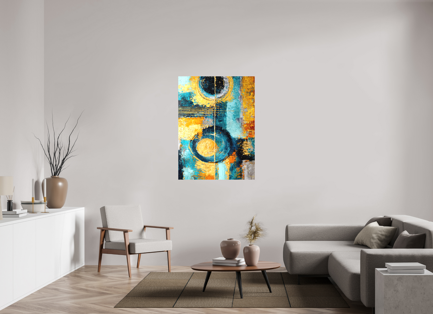 36 x 48.7″, Textile on Canvas Abstract Gold Paint
