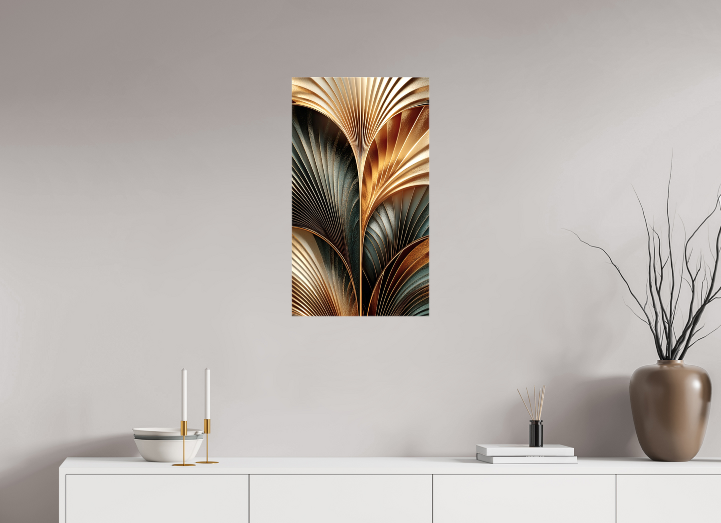 16 x 28″, Glossy Canvas Art Deco Leaves 3