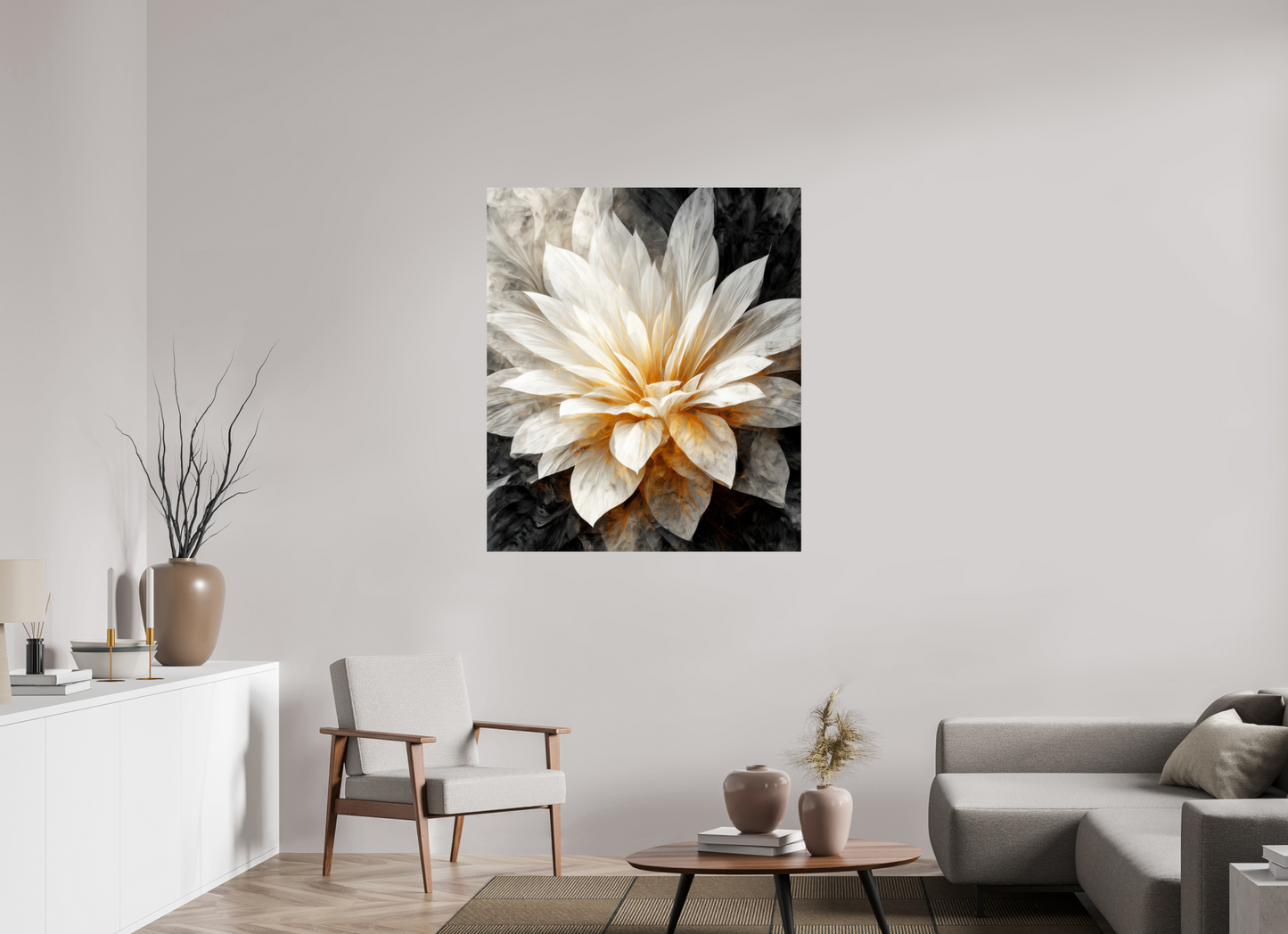 40 x 46.3″, Fine Art Print On Aluminum Dibond White & Gold Flower 2
