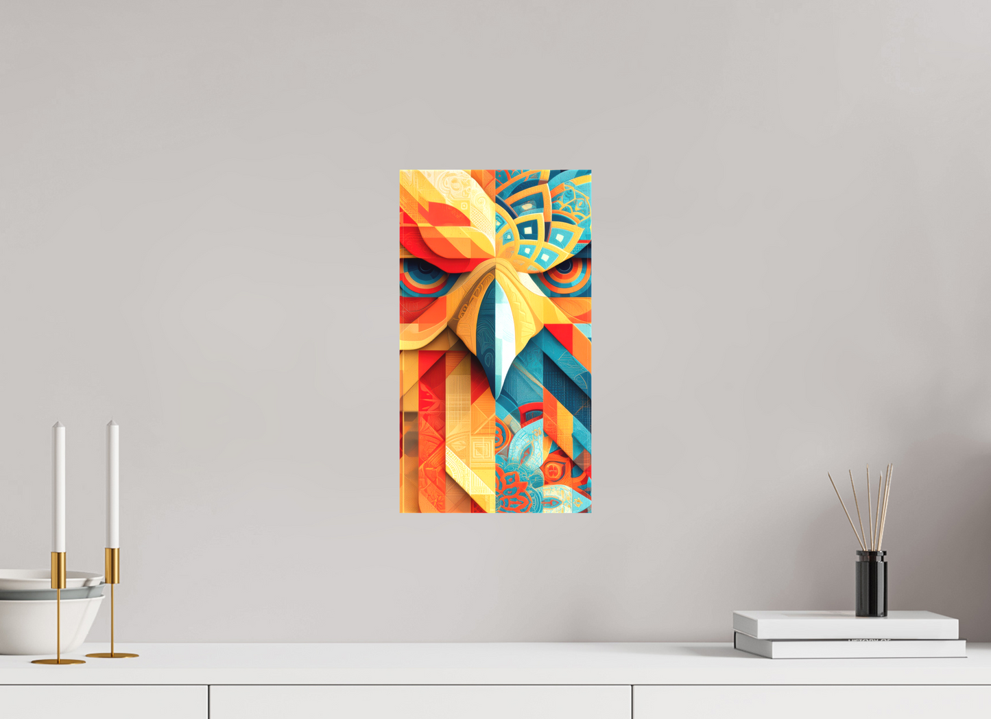 8 x 14.6″, Textile on Canvas Abstract Warm & Cold Eagle