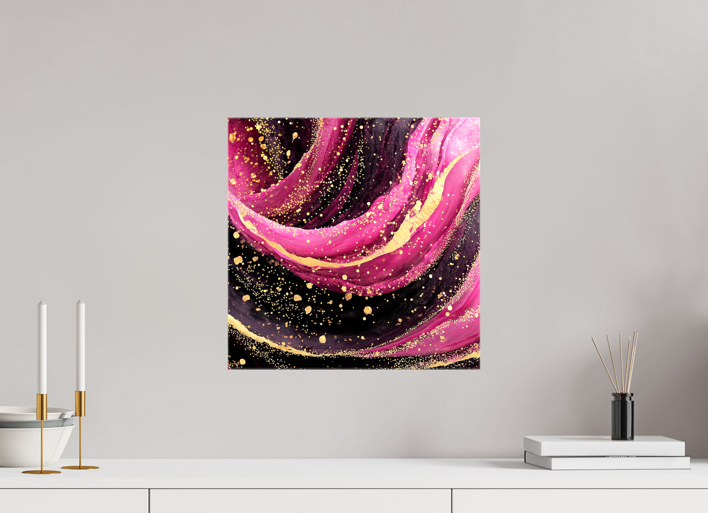 15 x 15″, Glossy Canvas Pink & Gold