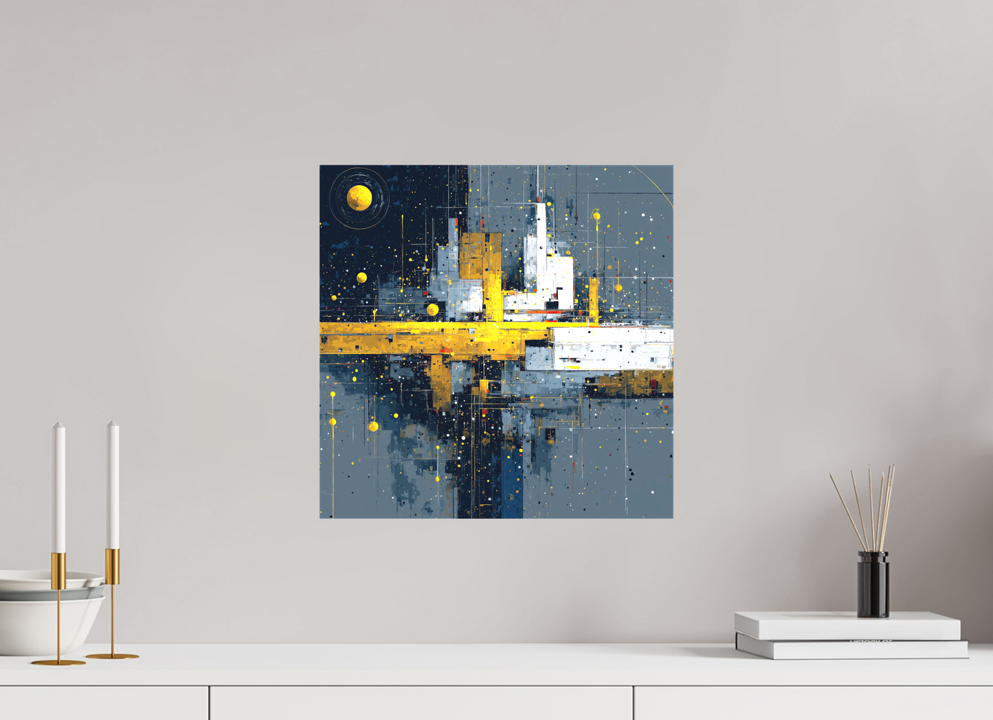15 x 15″, Textile on Canvas Abstract City