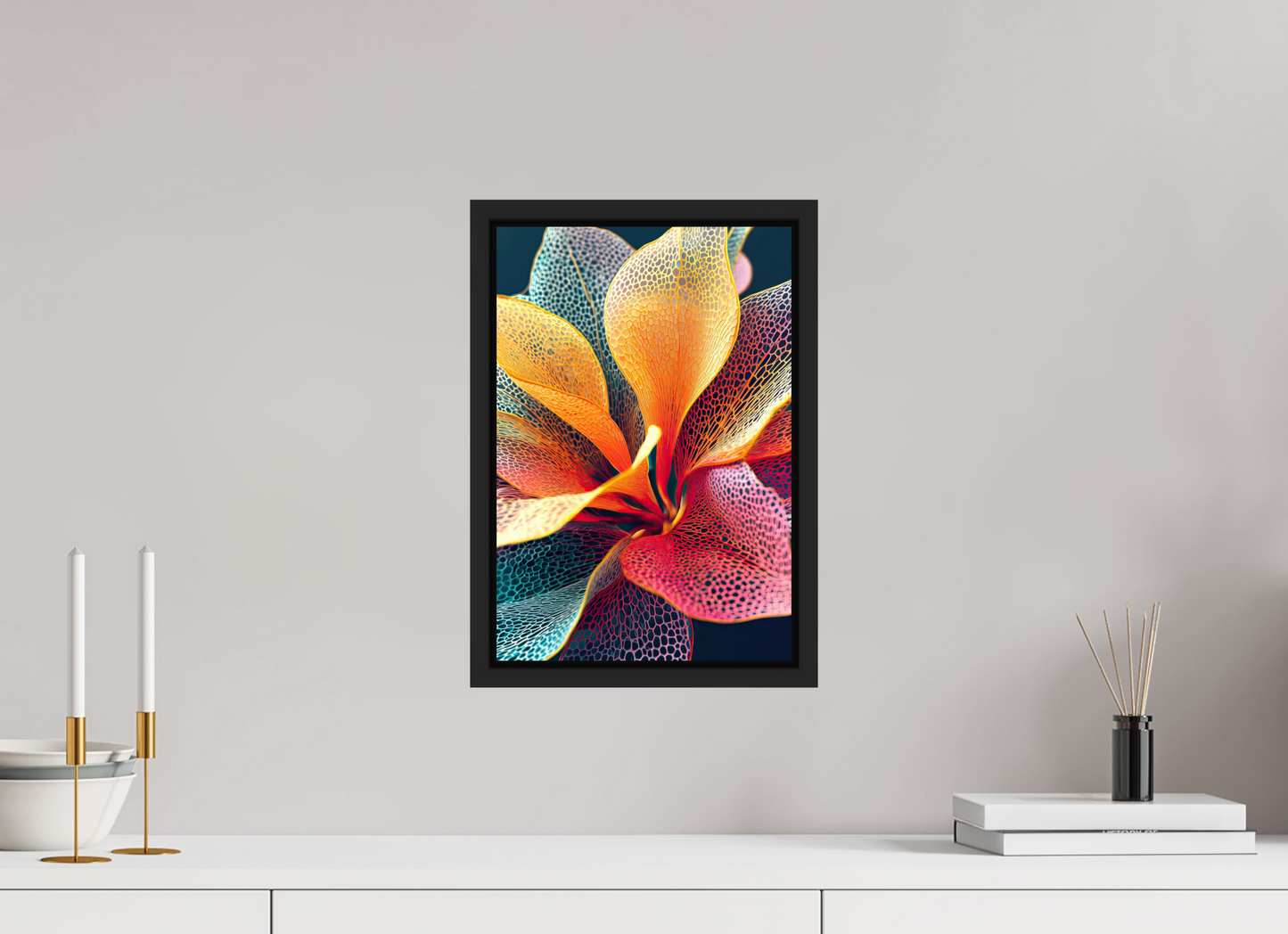 10 x 14.7″, Fine Art Print on Aluminum Dibond with Boarder Colorful Flower