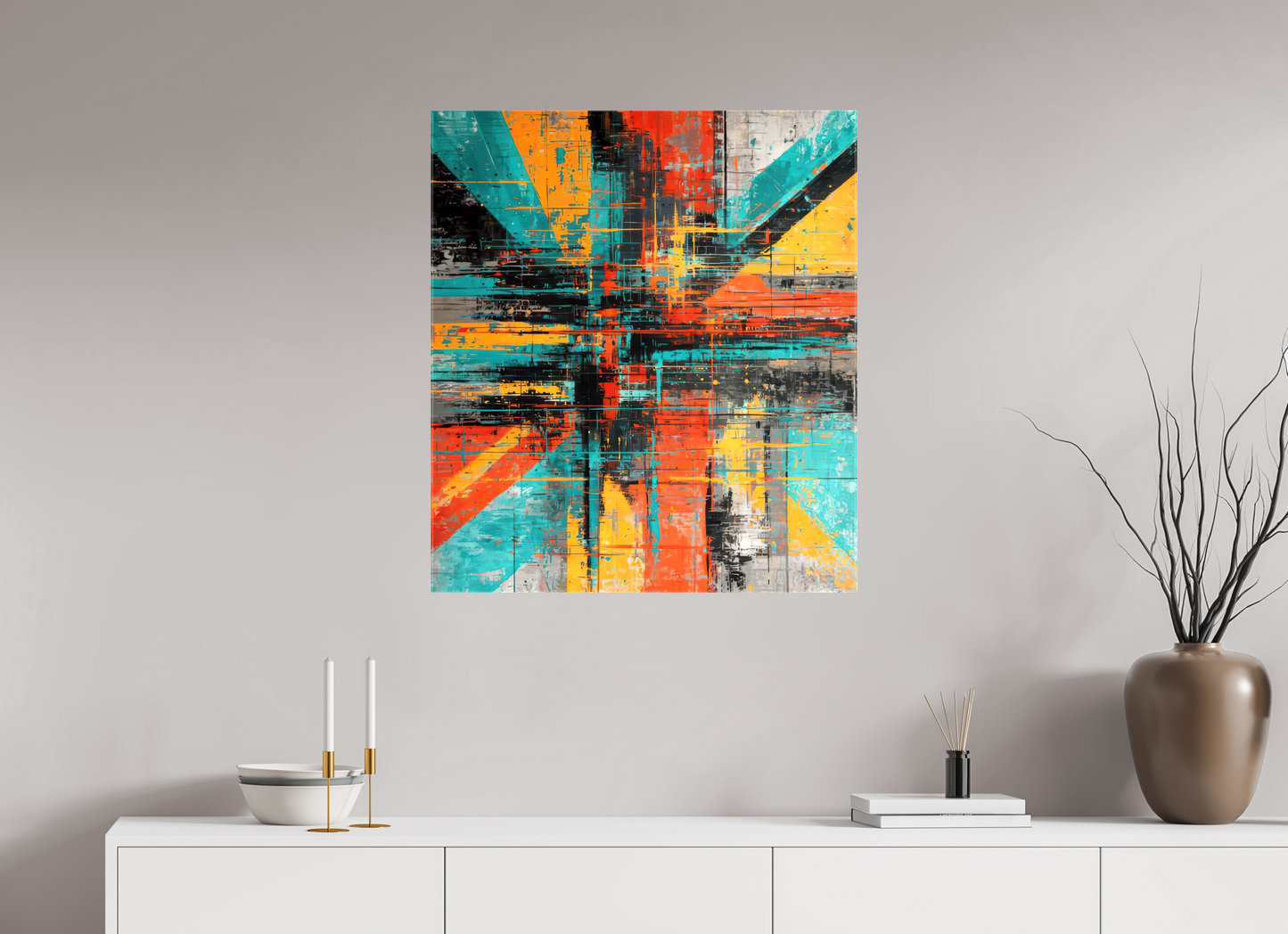 28 x 31.7″, Glossy Canvas Abstract Paint Lines