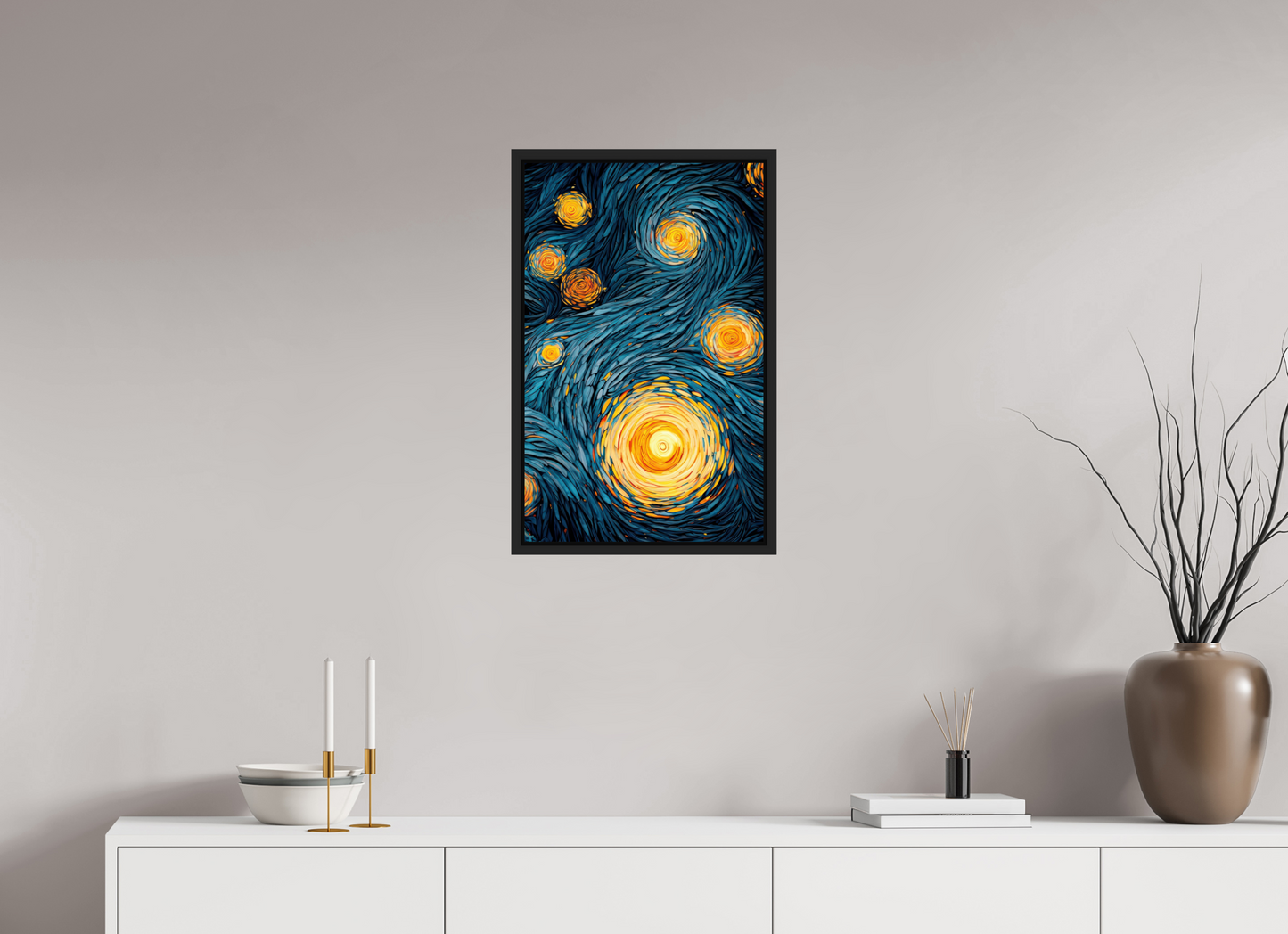 16 x 25.4″, Fine Art Print on Aluminum Dibond with Boarder Abstract Blue & Yellow Swirls 2